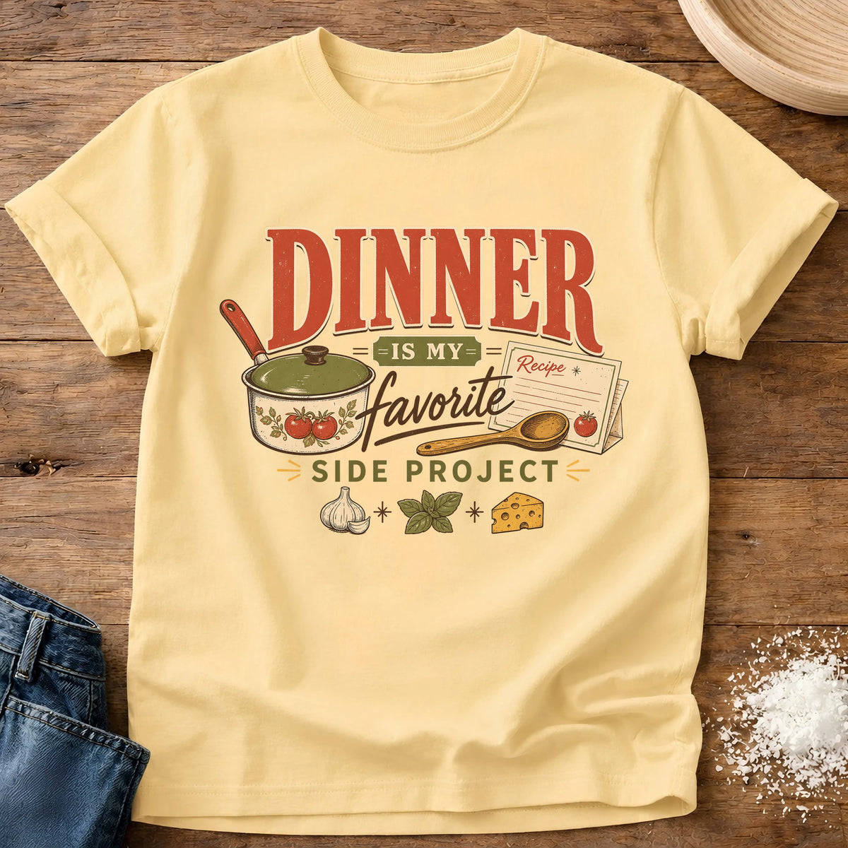 Knead More Fun Side Project Dinner homebody t-shirt in Butter