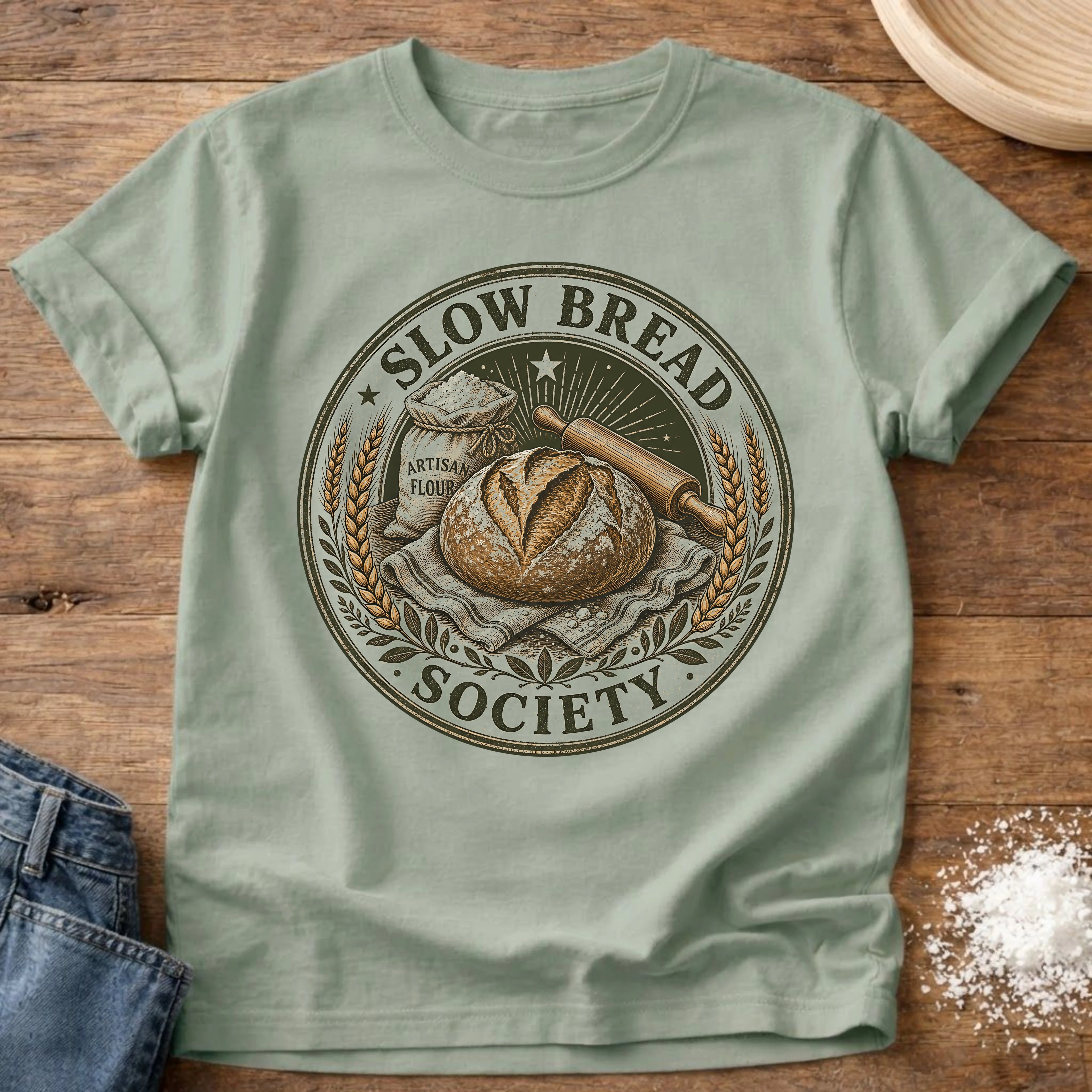 Knead More Fun Slow Bread Society sourdough t-shirt in Bay