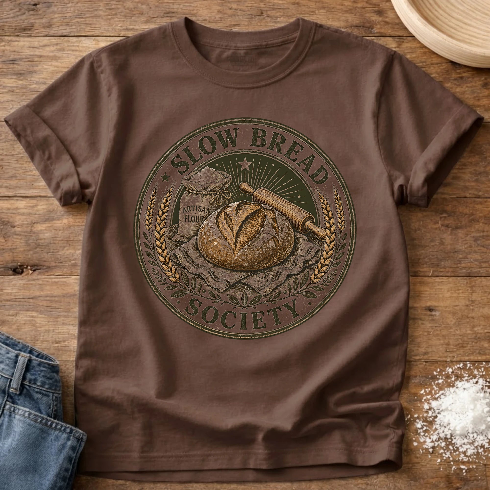 Knead More Fun Slow Bread Society sourdough t-shirt in Espresso