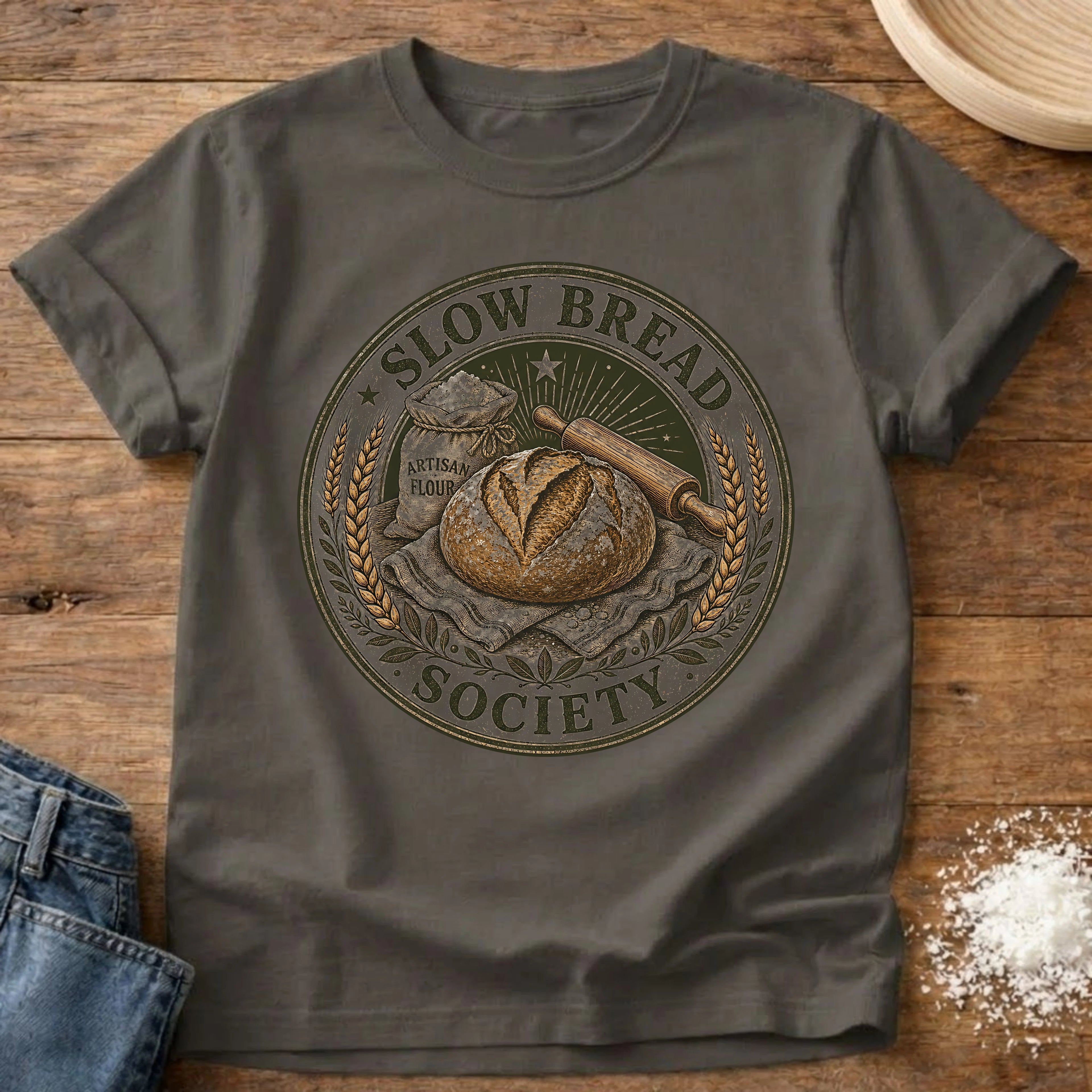 Knead More Fun Slow Bread Society sourdough t-shirt in Pepper