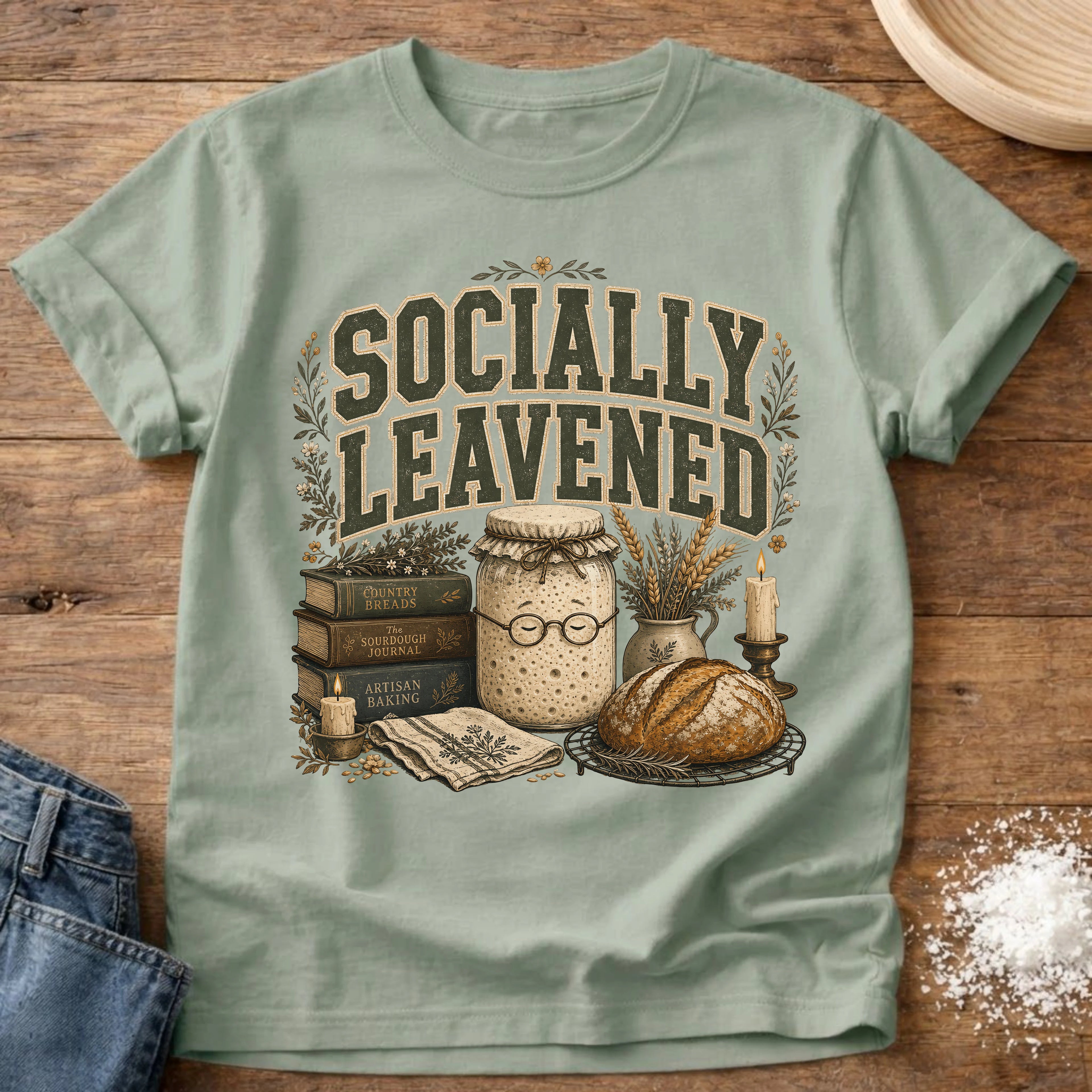 Knead More Fun Socially Leavened sourdough t-shirt in Bay