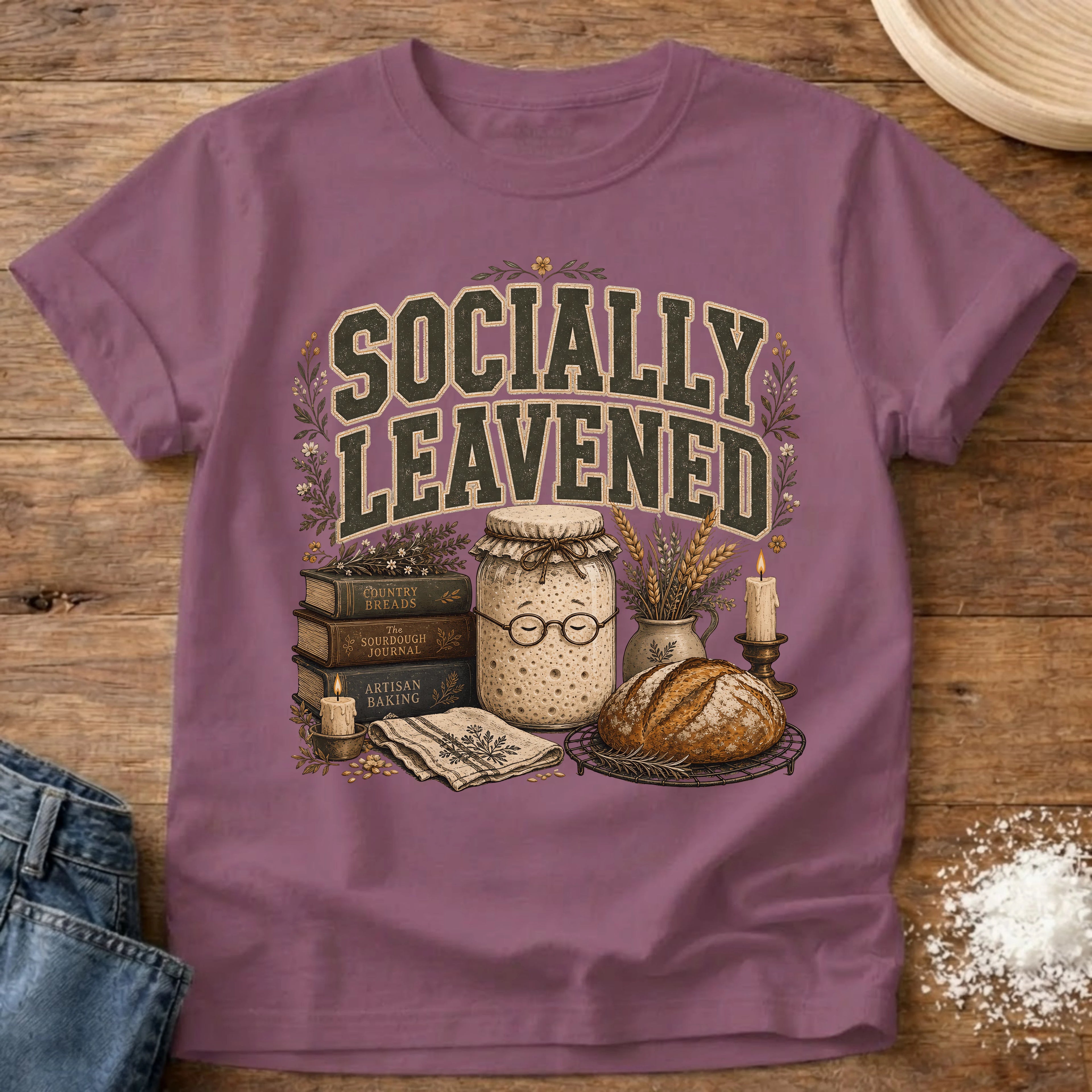 Knead More Fun Socially Leavened sourdough t-shirt in Berry