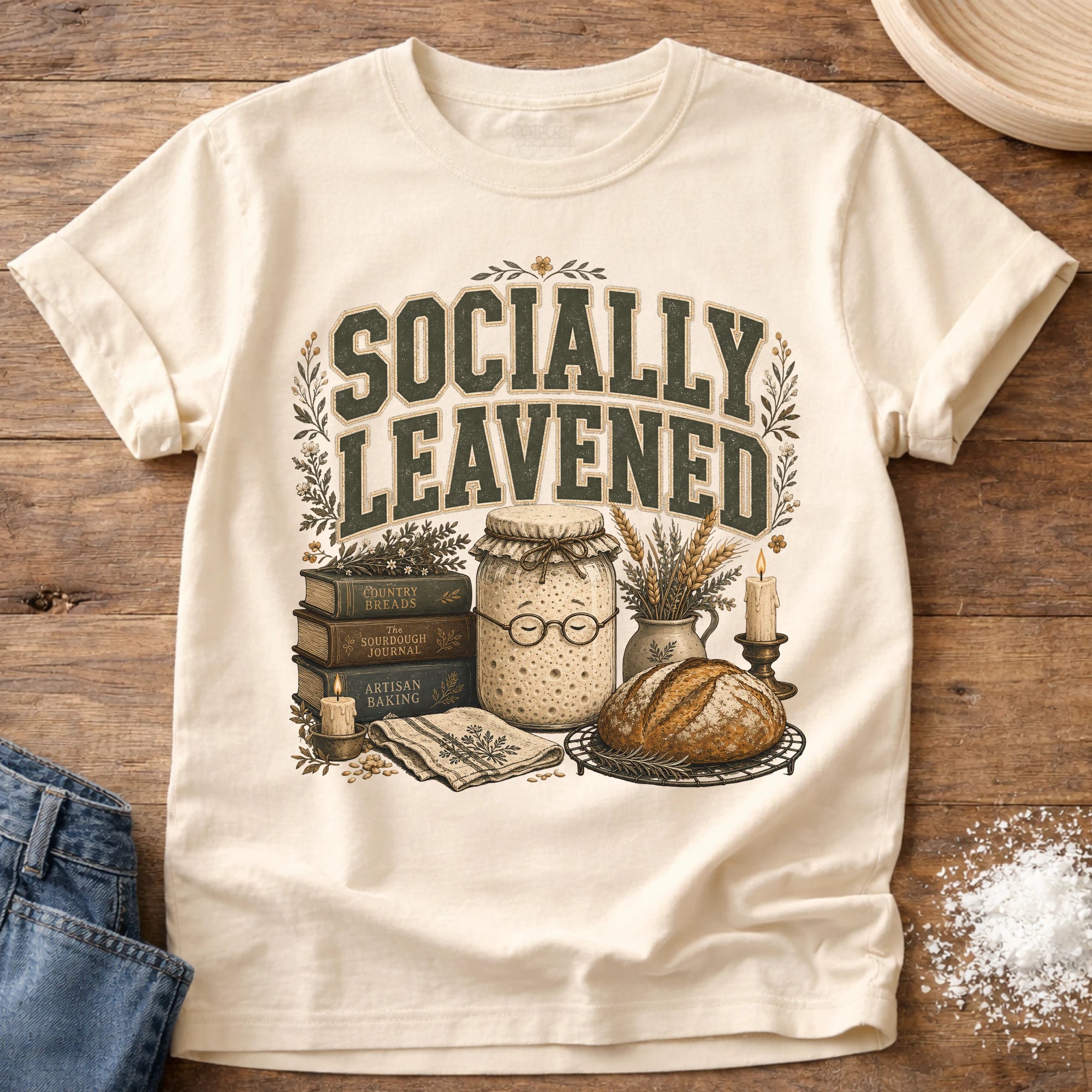 Knead More Fun Socially Leavened sourdough t-shirt in Ivory
