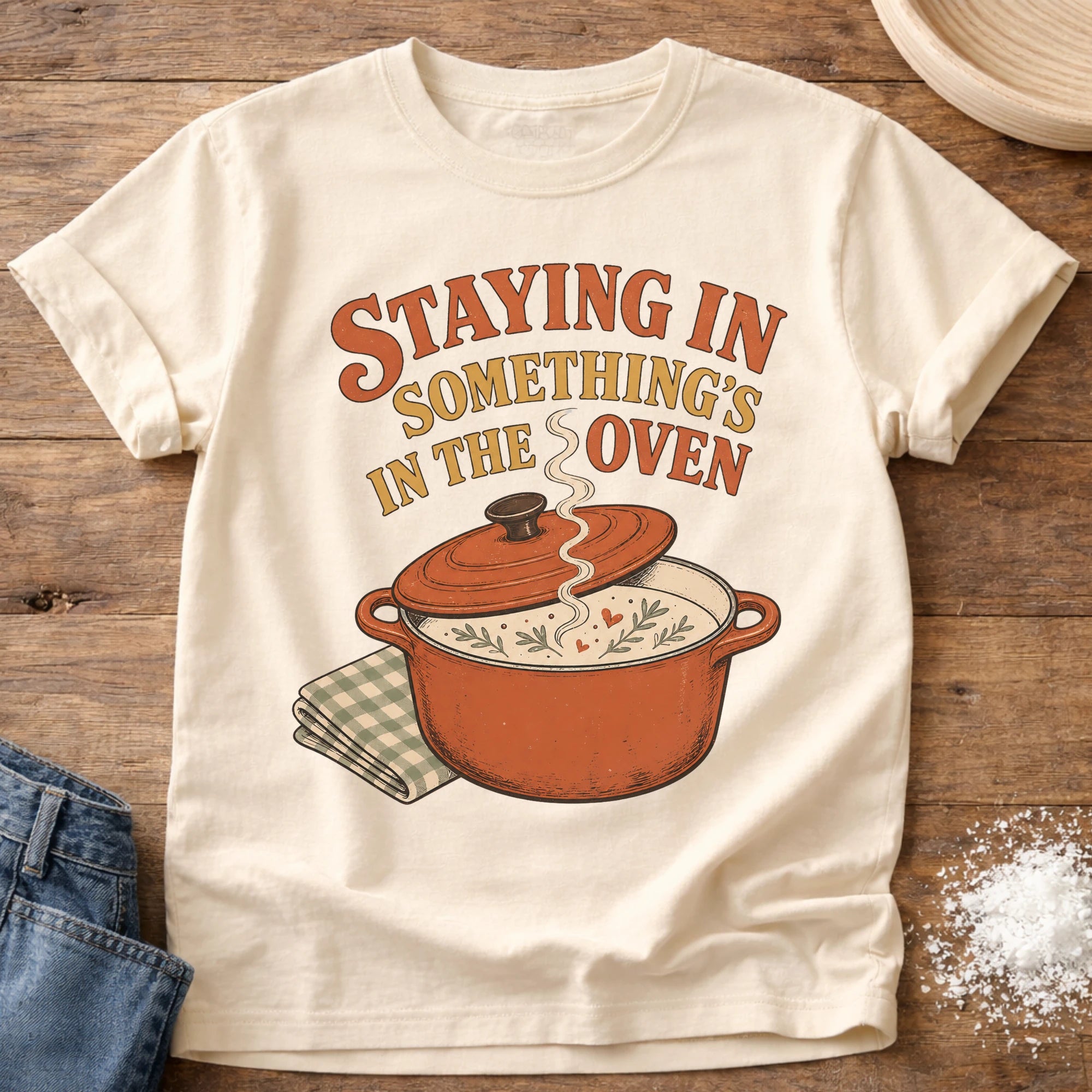 Knead More Fun Something's In The Oven kitchen t-shirt in Ivory