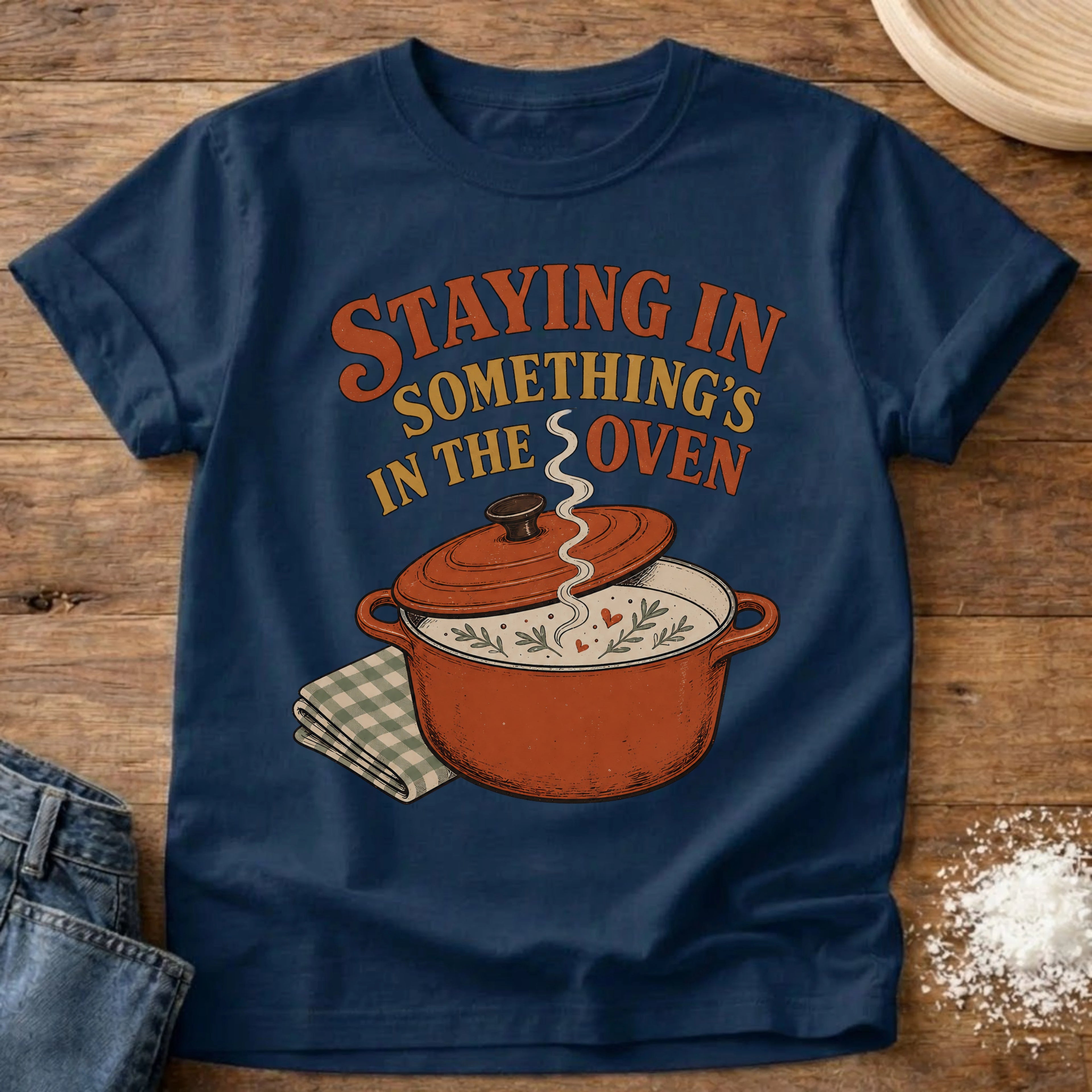 Knead More Fun Something's In The Oven kitchen t-shirt in Navy