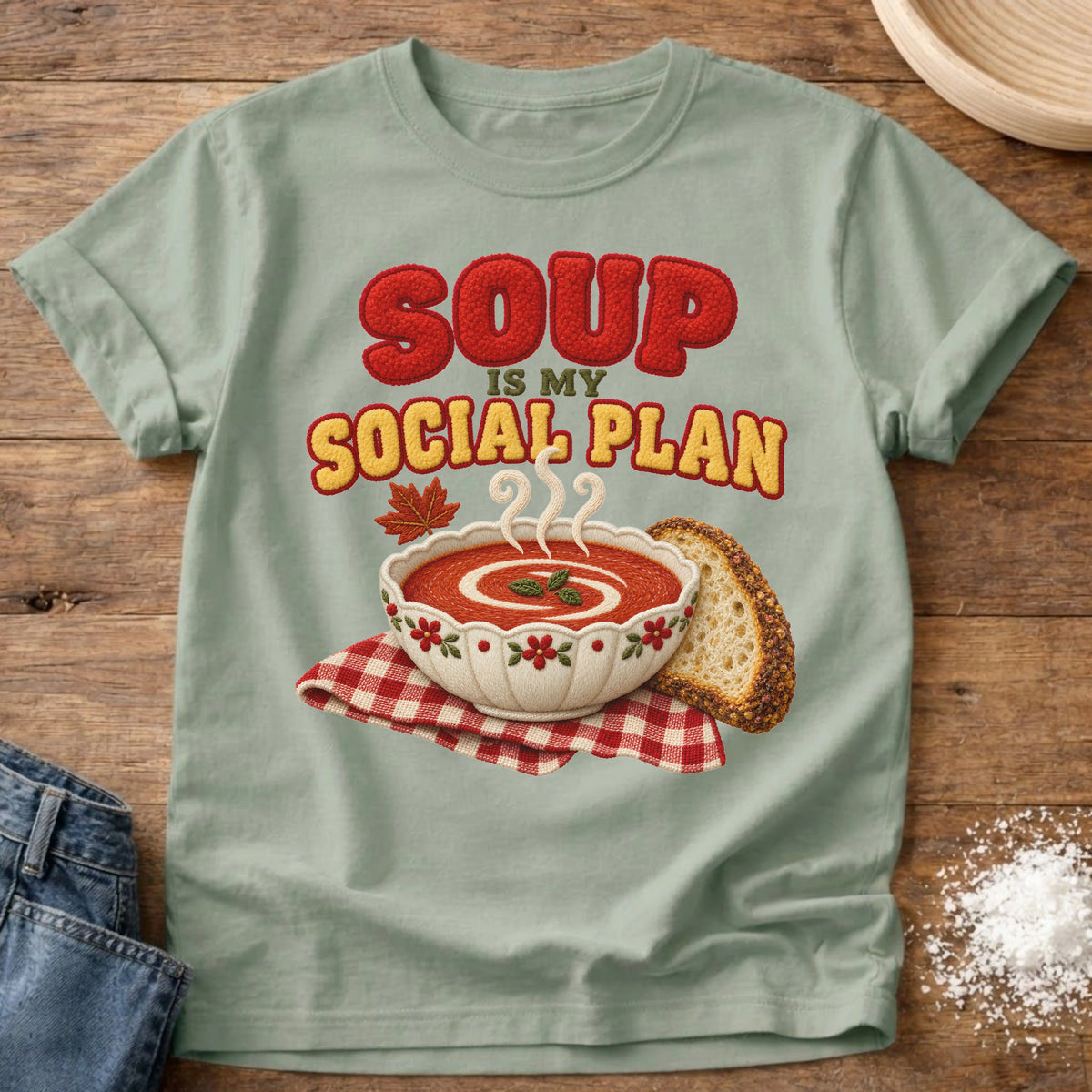Knead More Fun Soup Social Plans t-shirt in Bay
