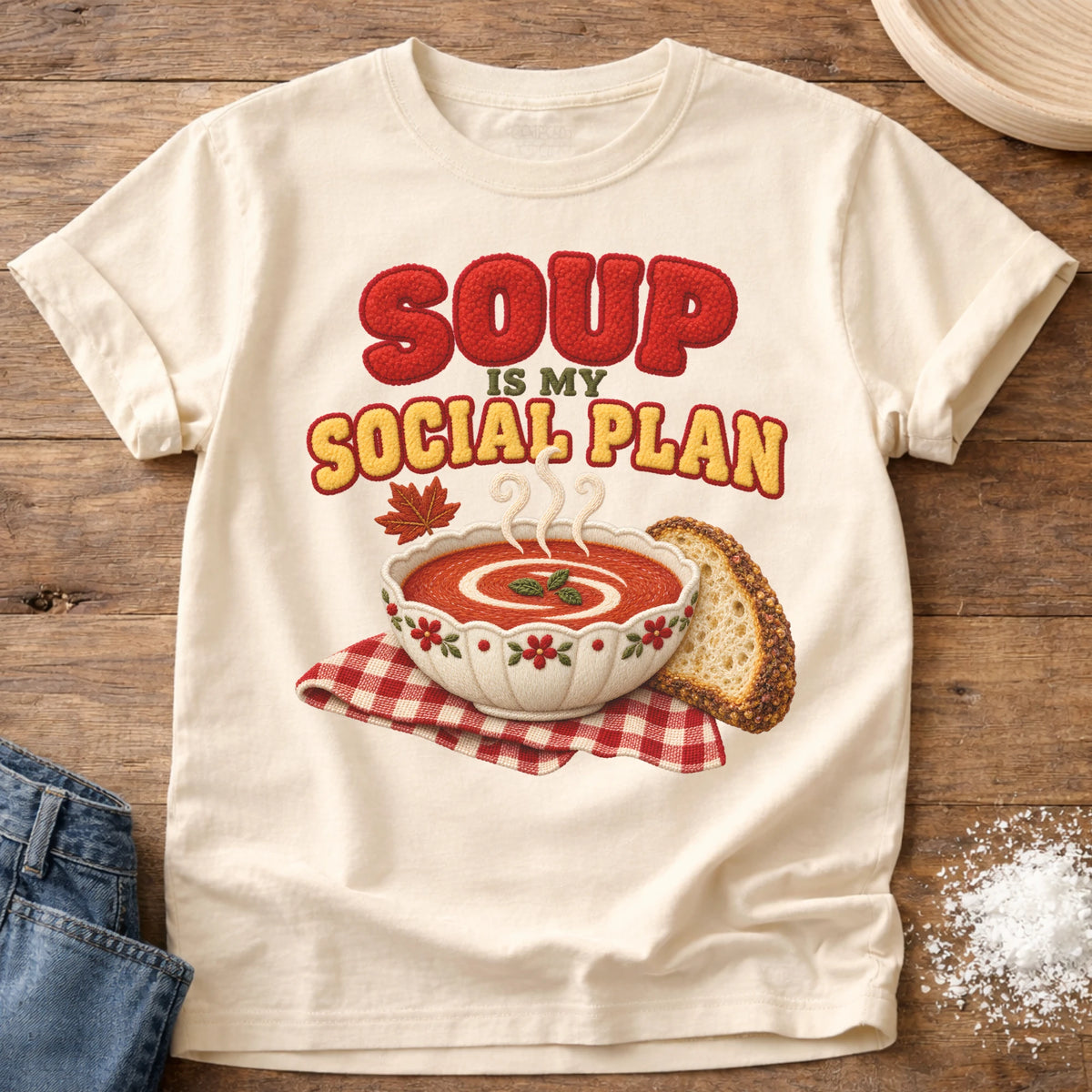 Knead More Fun Soup Social Plans t-shirt in Ivory