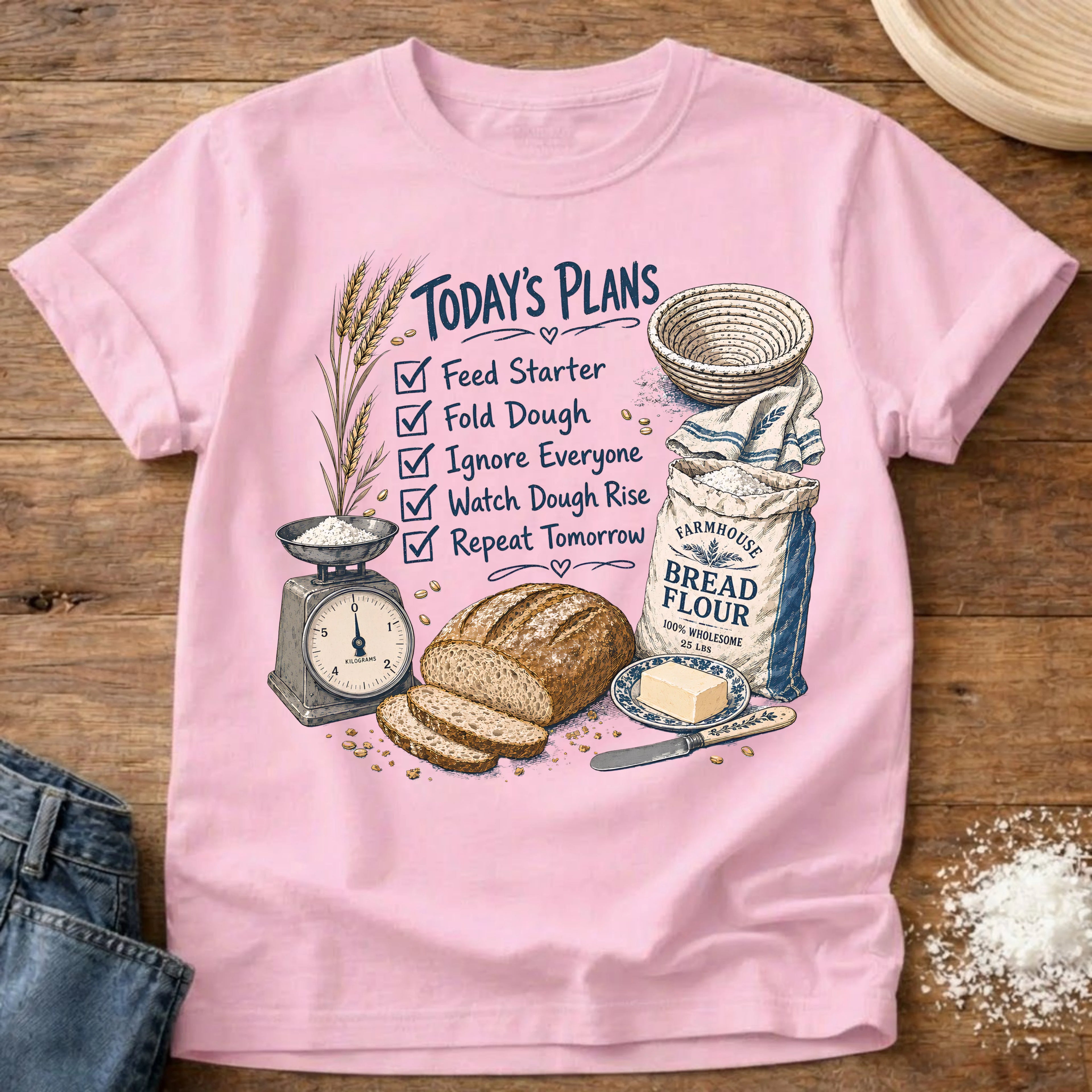 Knead More Fun Sourdough Baker's Plans sourdough t-shirt in Blossom
