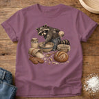 Knead More Fun Sourdough Baking Raccoon t-shirt in Berry