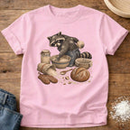 Knead More Fun Sourdough Baking Raccoon t-shirt in Blossom