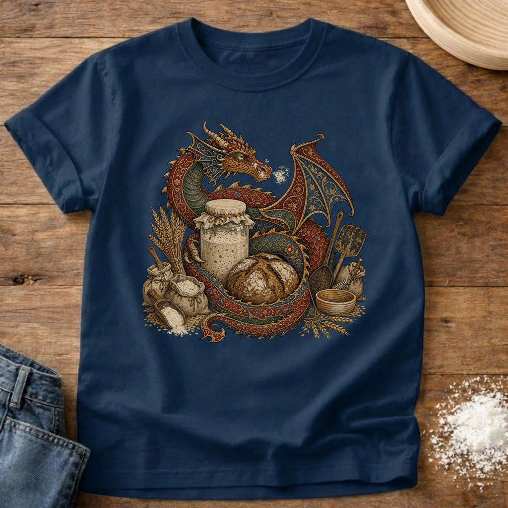 Knead More Fun Sourdough Dragon's Treasure fantasy t-shirt in Navy