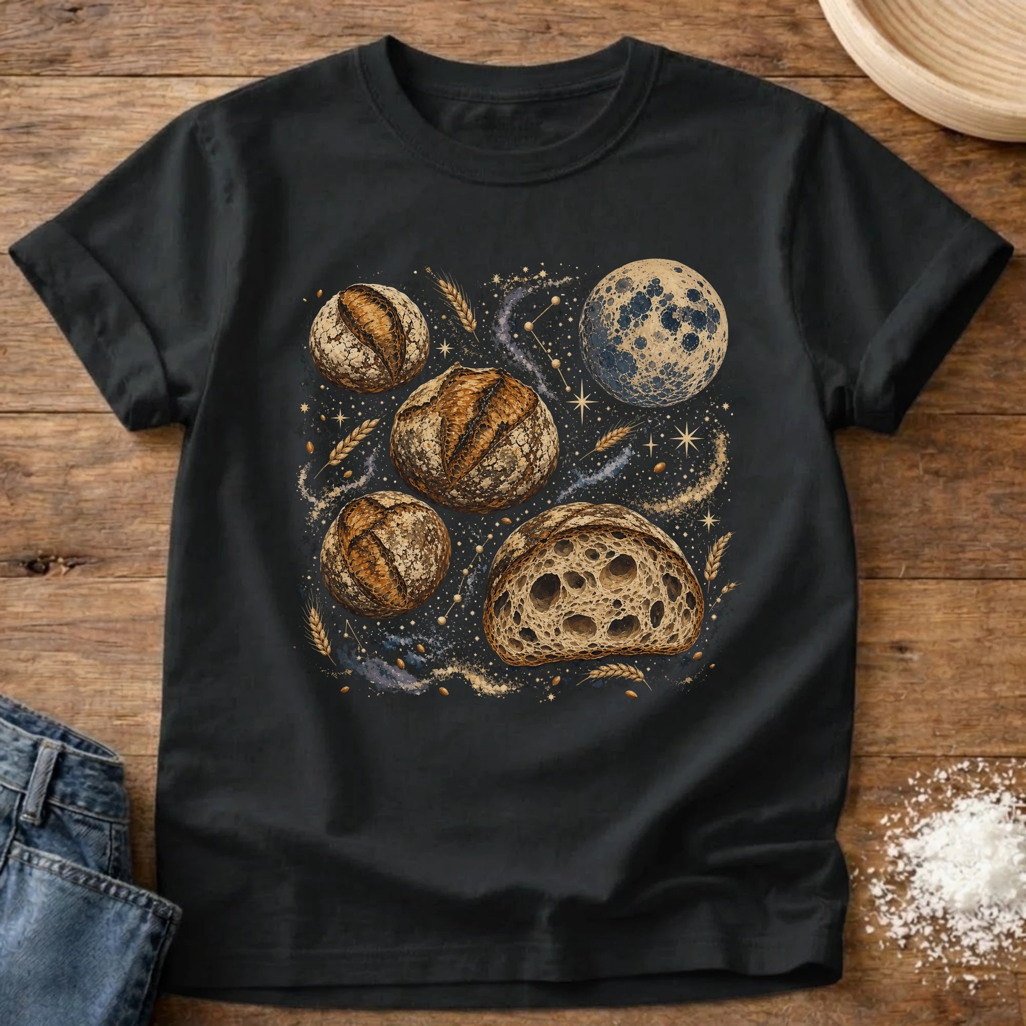 Knead More Fun Sourdough Galaxy celestial t-shirt in Black