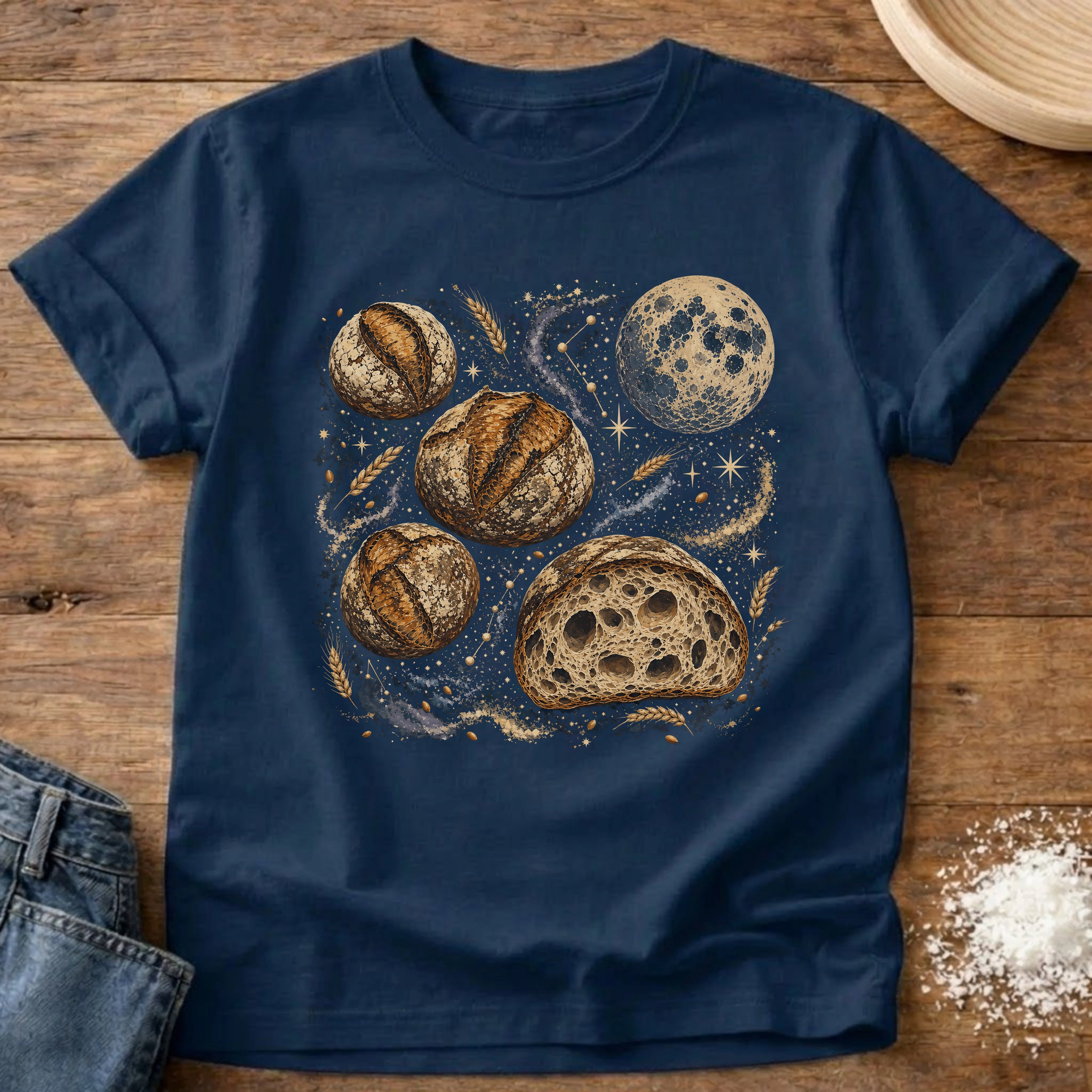 Knead More Fun Sourdough Galaxy celestial t-shirt in Navy