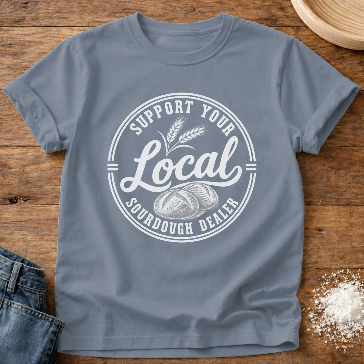 Knead More Fun Sourdough Local graphic t-shirt in Blue Jean