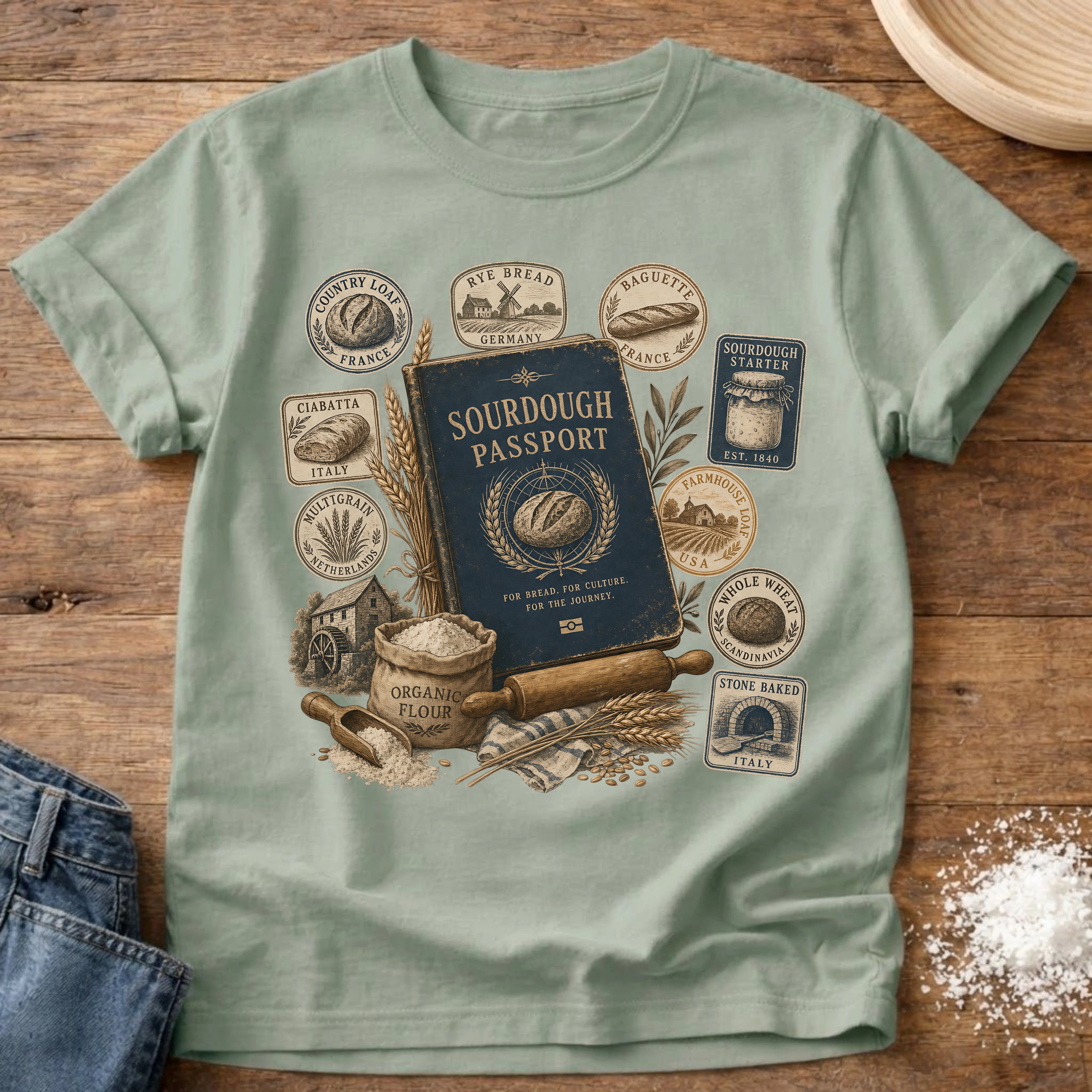 Knead More Fun Sourdough Passport sourdough t-shirt in Bay