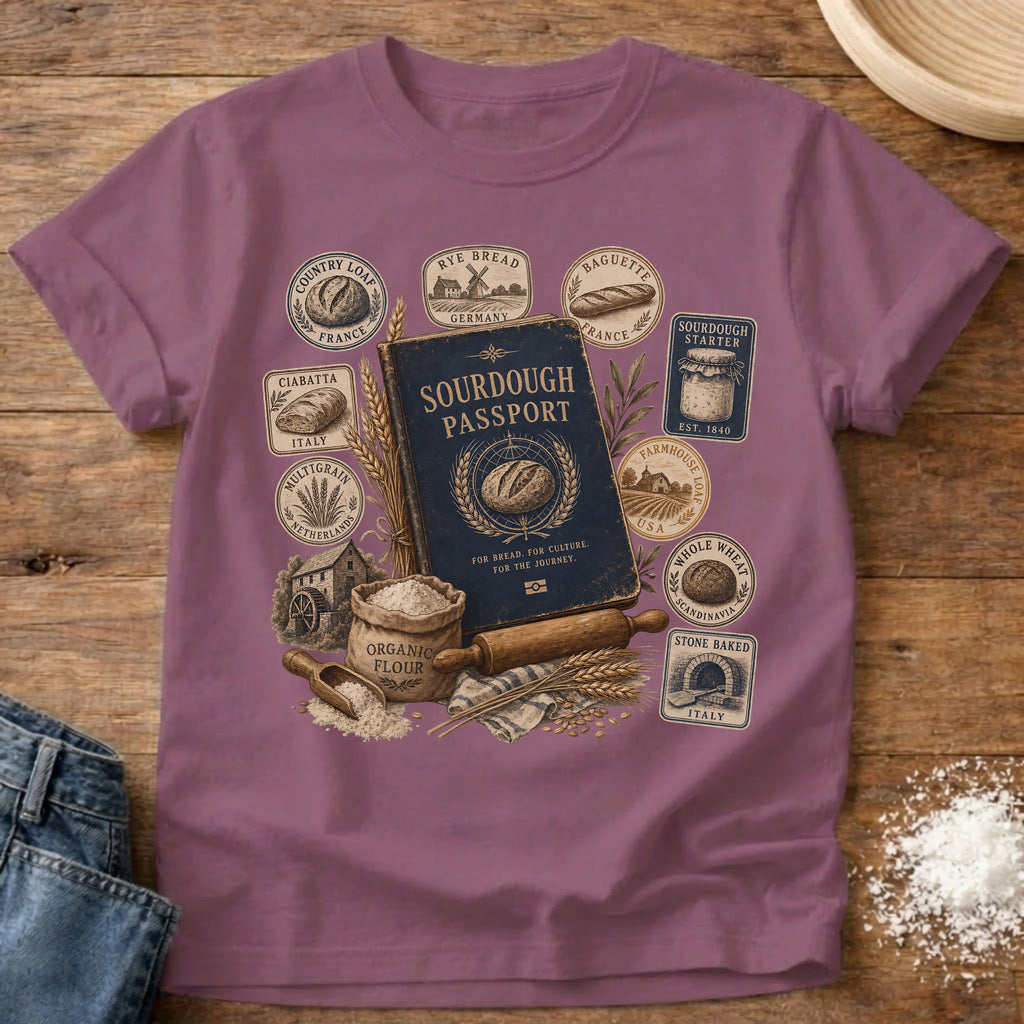 Knead More Fun Sourdough Passport sourdough t-shirt in Berry