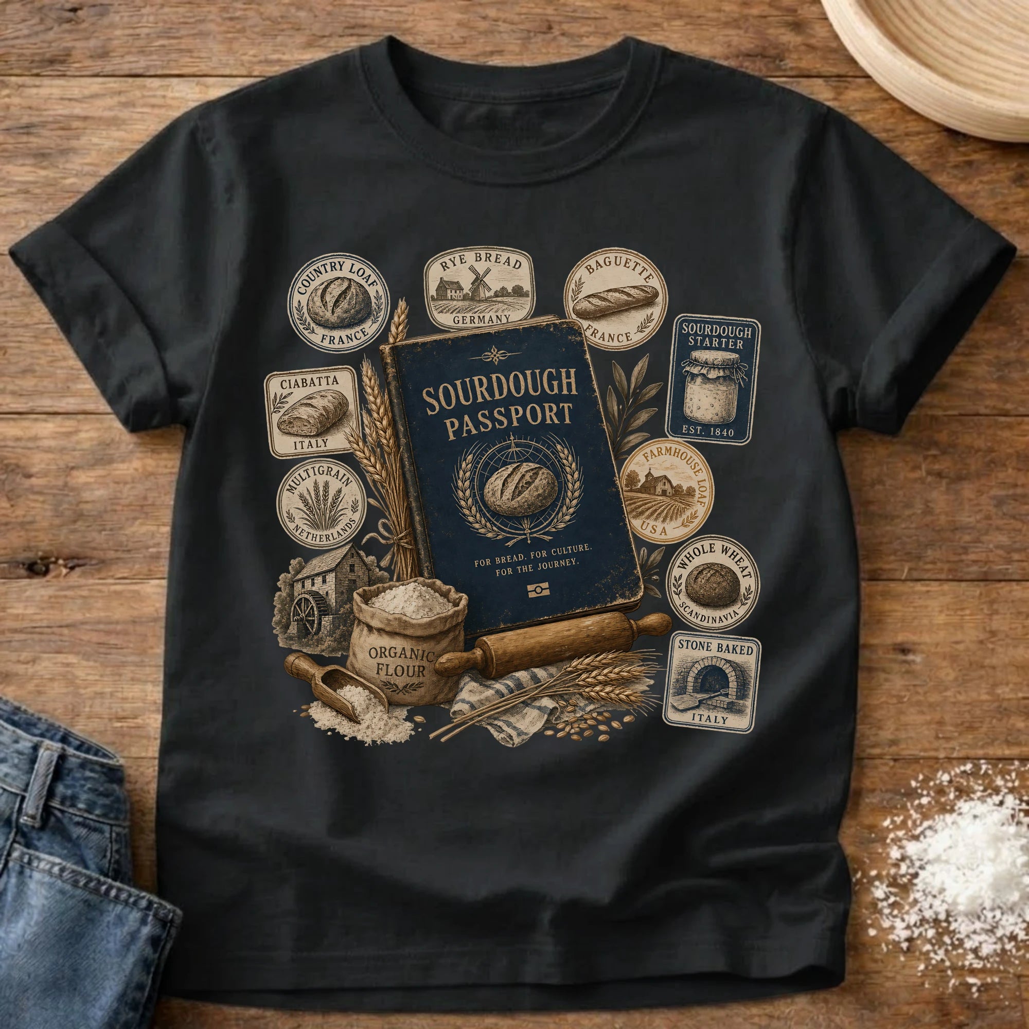 Knead More Fun Sourdough Passport sourdough t-shirt in Black