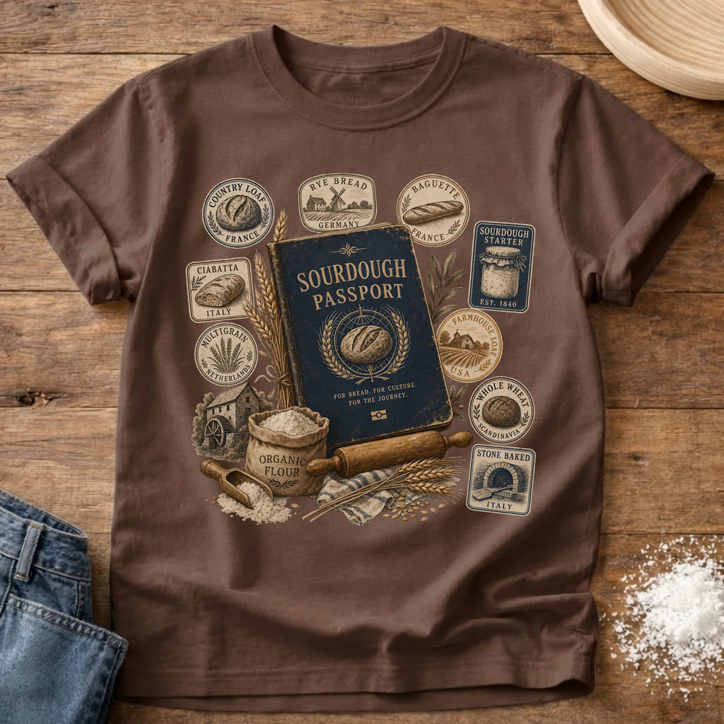 Knead More Fun Sourdough Passport sourdough t-shirt in Espresso