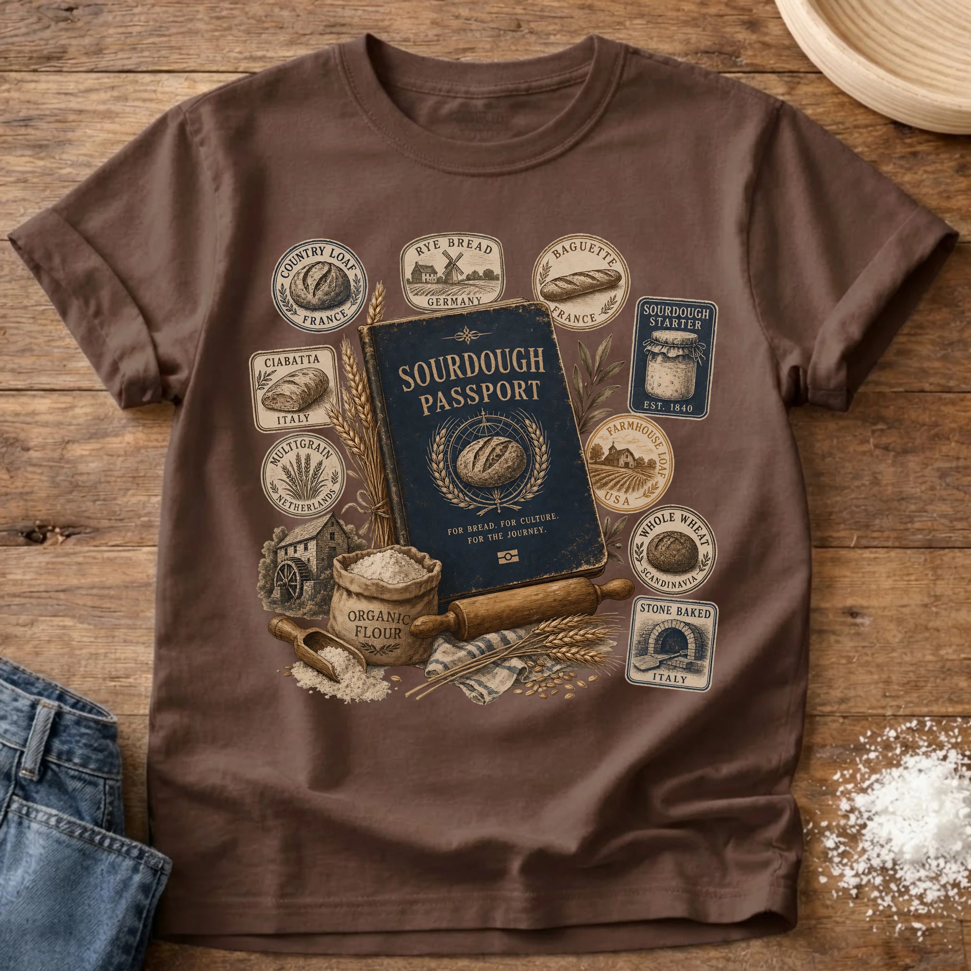 Knead More Fun Sourdough Passport sourdough t-shirt in Espresso