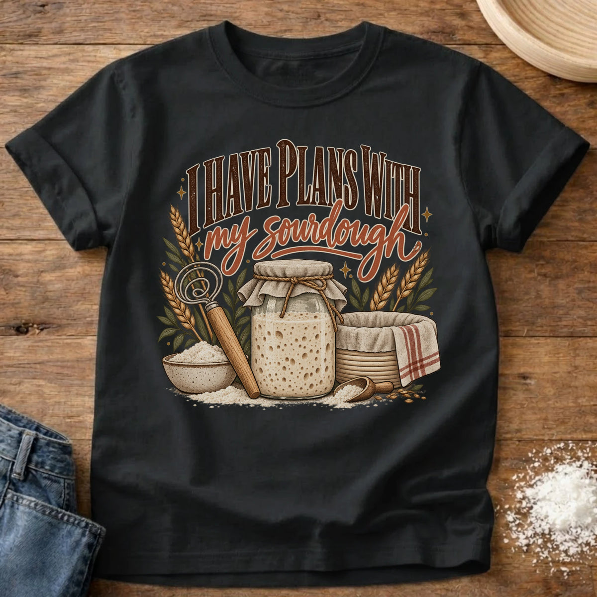 Knead More Fun Sourdough Plans graphic t-shirt in Black
