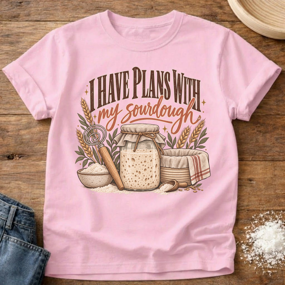 Knead More Fun Sourdough Plans graphic t-shirt in Blossom
