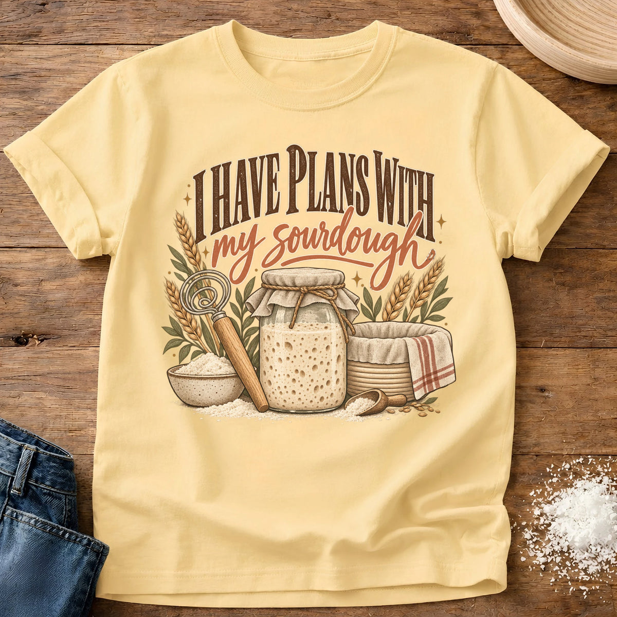 Knead More Fun Sourdough Plans graphic t-shirt in Butter