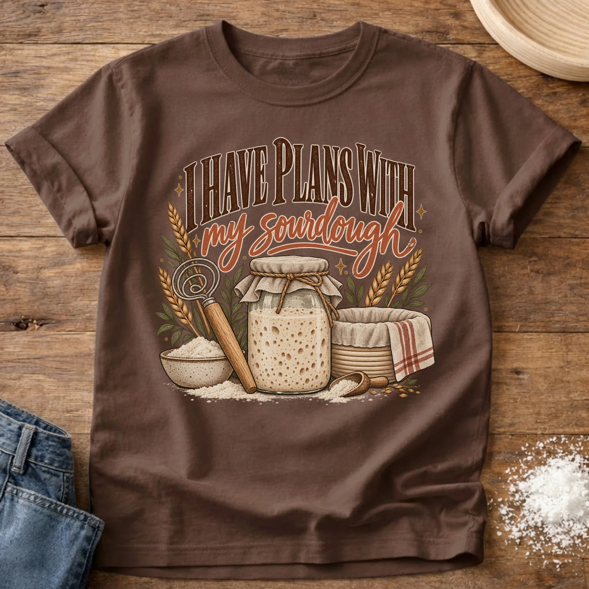 Knead More Fun Sourdough Plans graphic t-shirt in Espresso