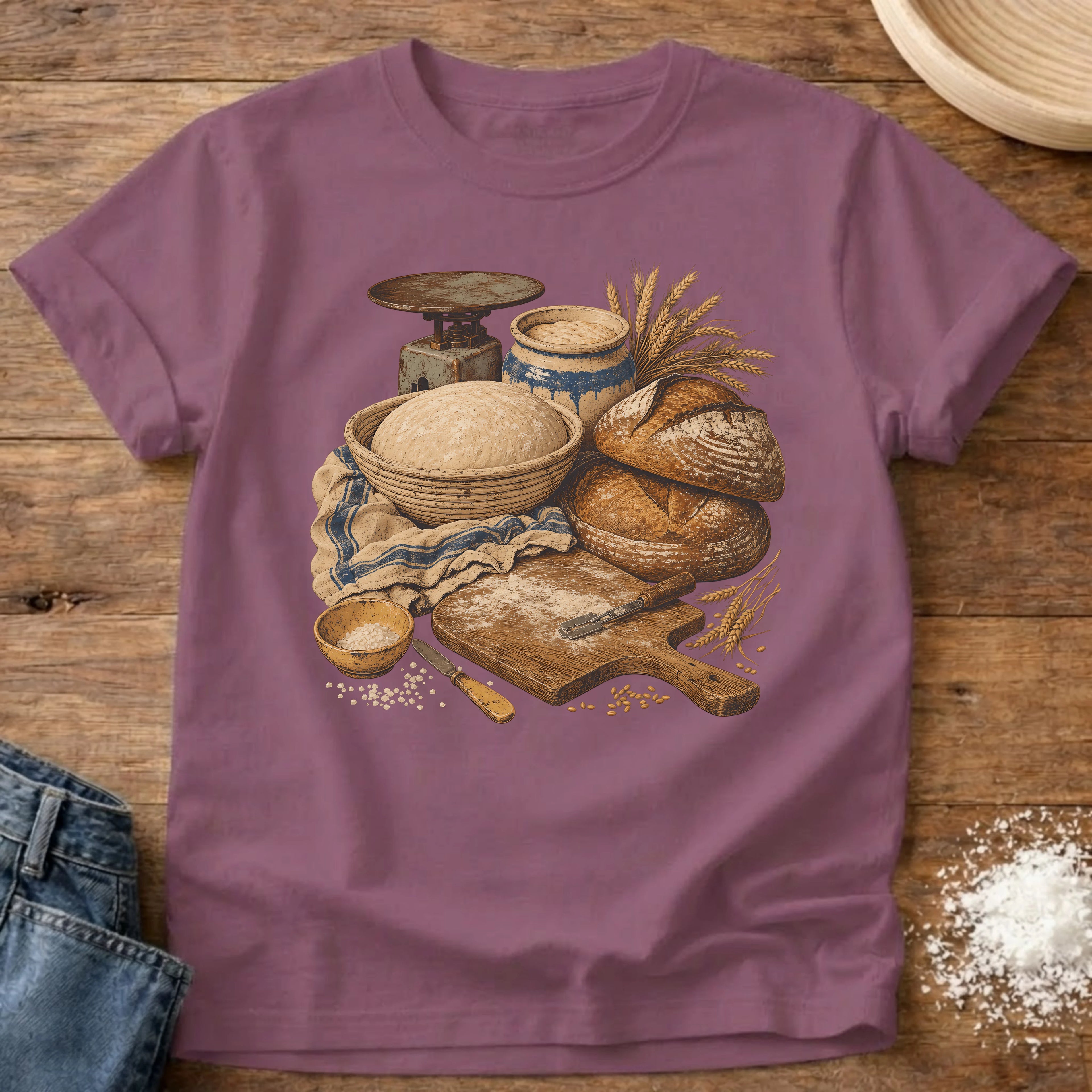 Knead More Fun Sourdough Process vintage still life t-shirt in Berry