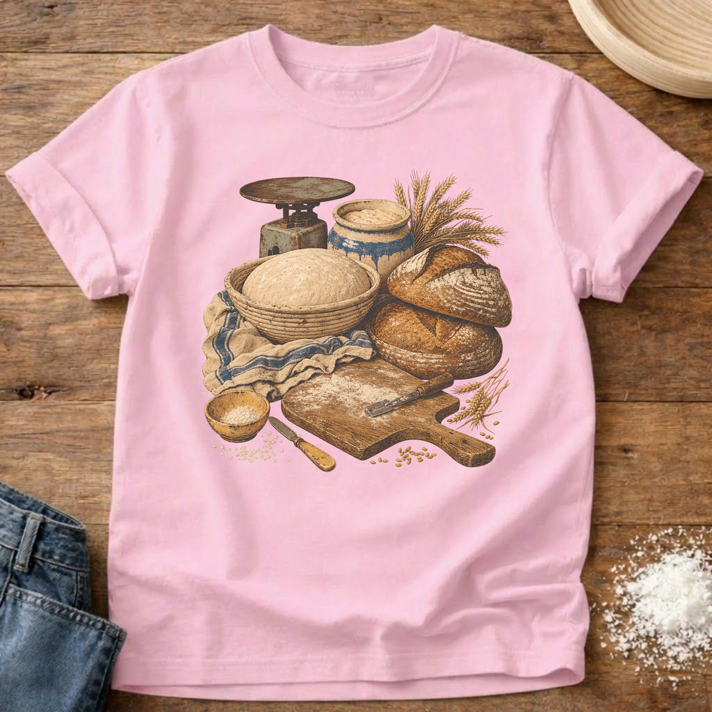 Knead More Fun Sourdough Process vintage still life t-shirt in Blossom