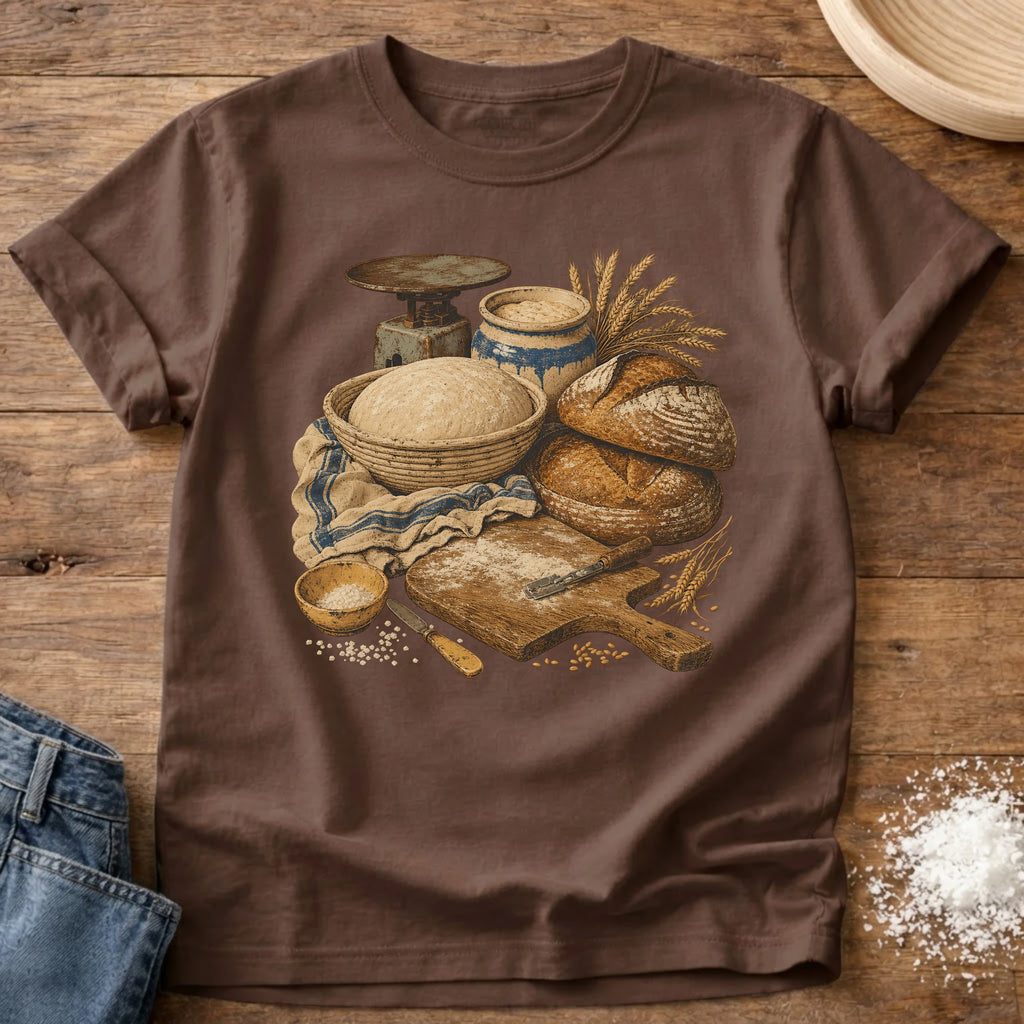 Knead More Fun Sourdough Process vintage still life t-shirt in Espresso