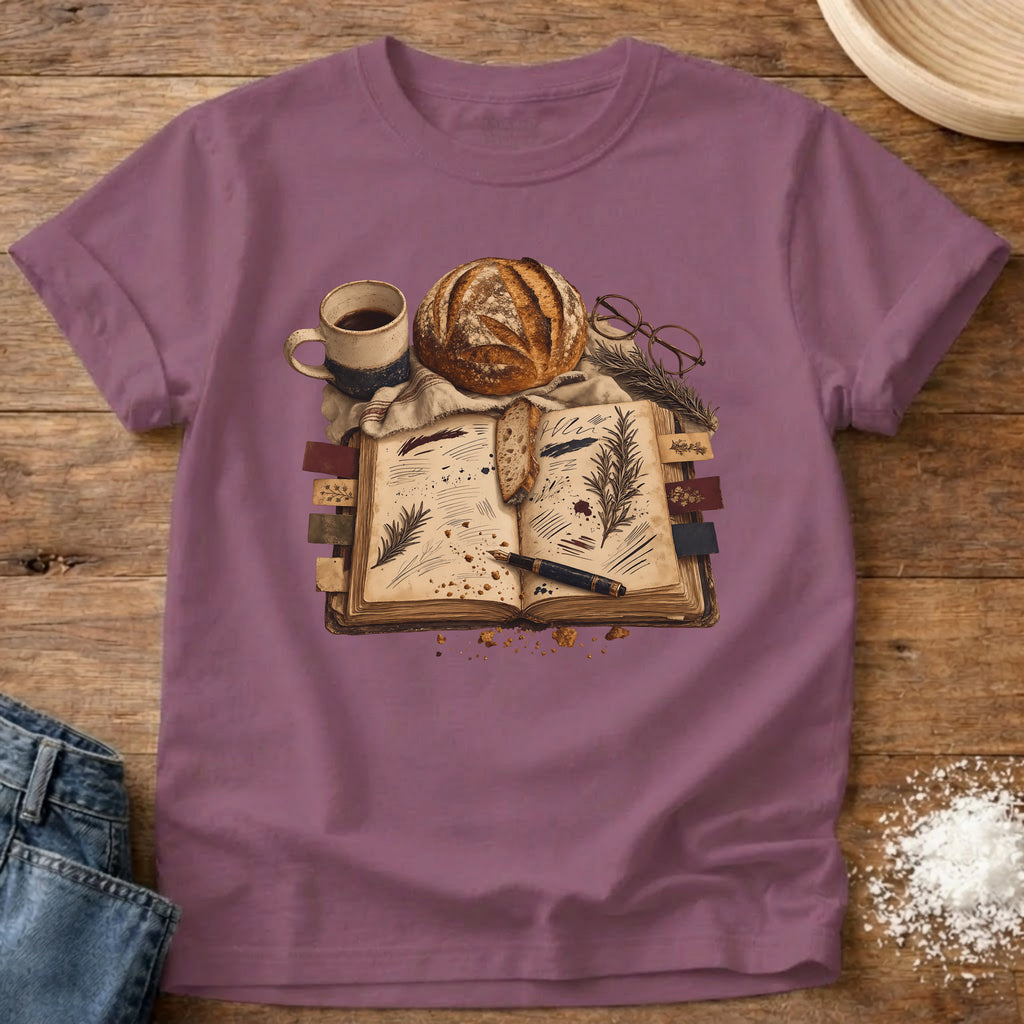 Knead More Fun Sourdough Recipe vintage journal t-shirt in Berry