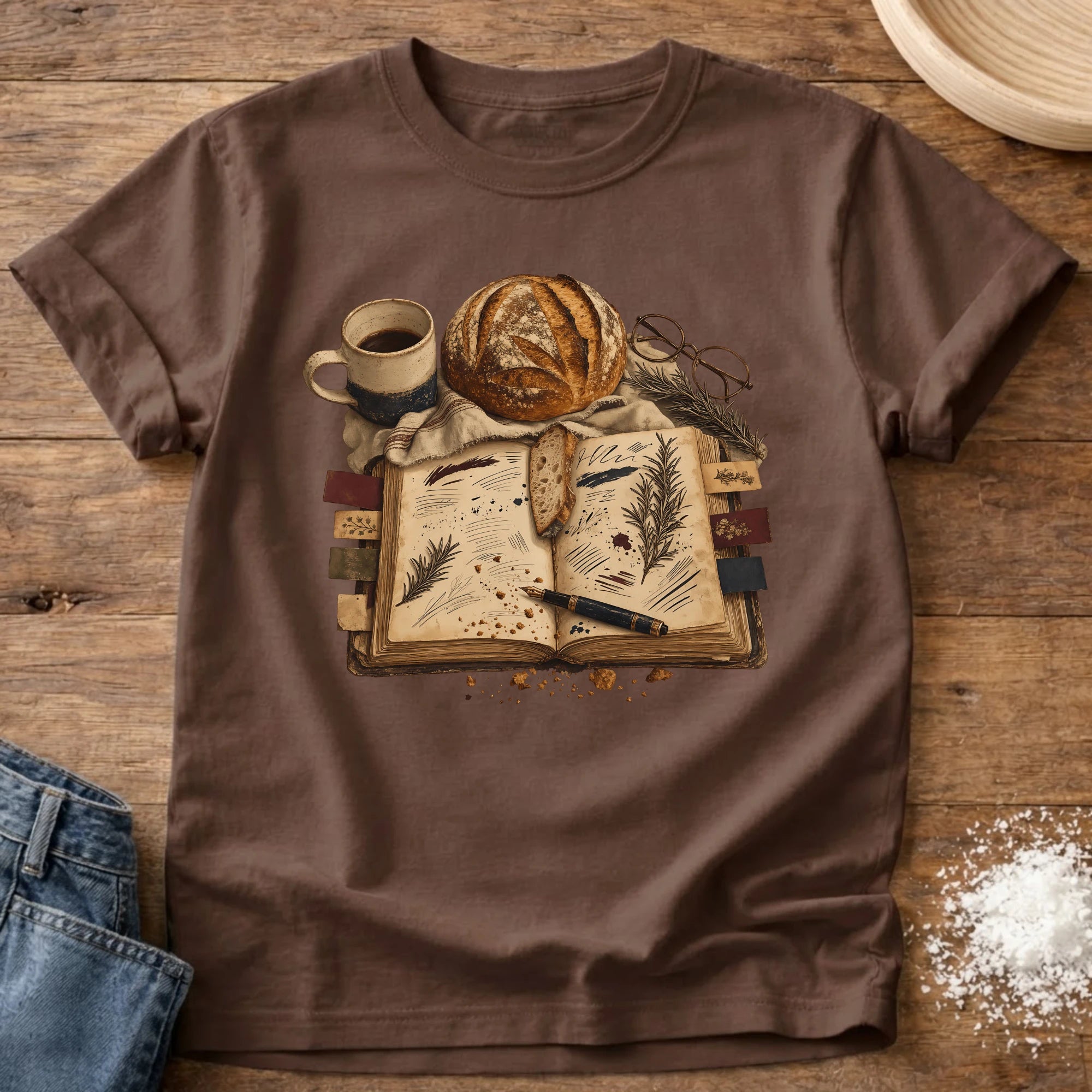Knead More Fun Sourdough Recipe vintage journal t-shirt in Espresso