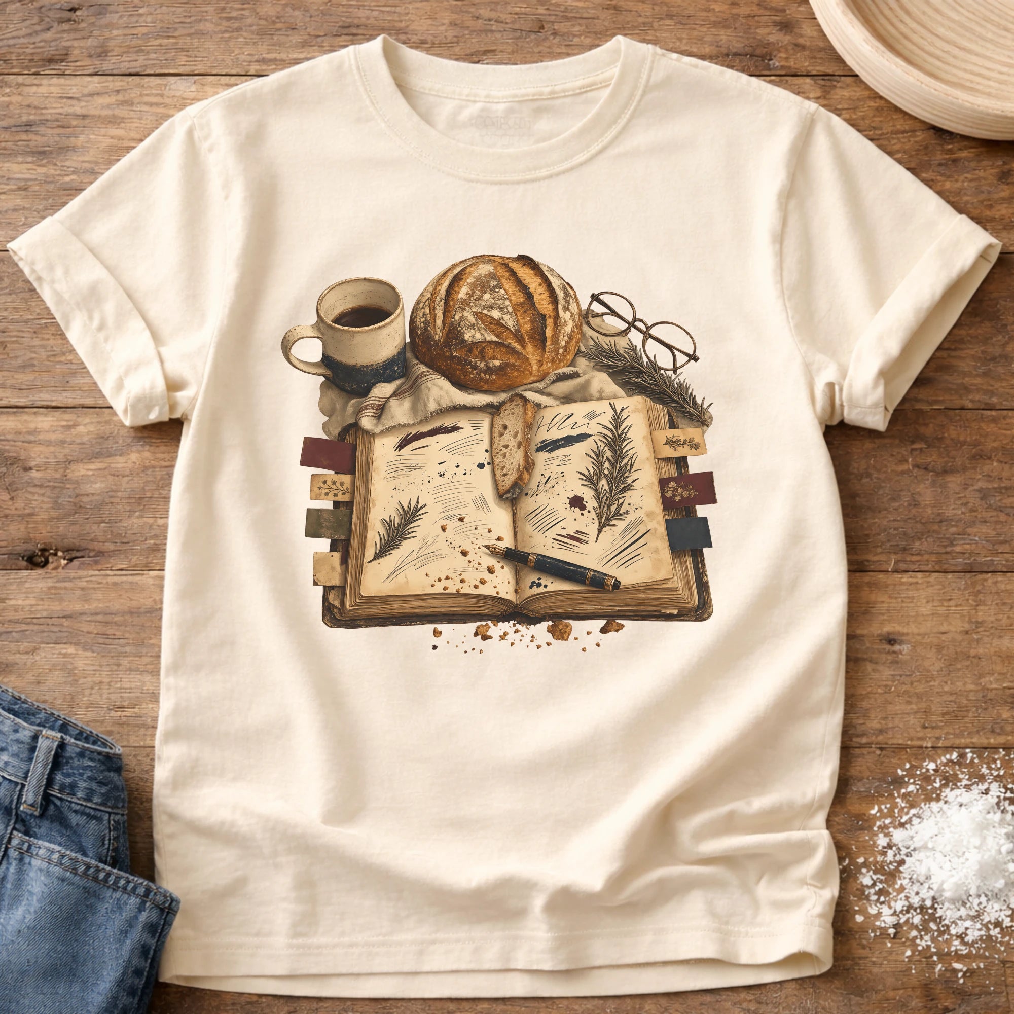 Knead More Fun Sourdough Recipe vintage journal t-shirt in Ivory