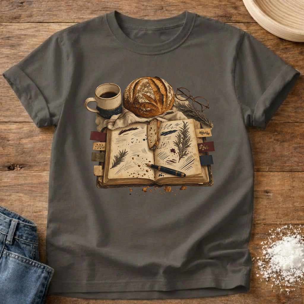 Knead More Fun Sourdough Recipe vintage journal t-shirt in Pepper