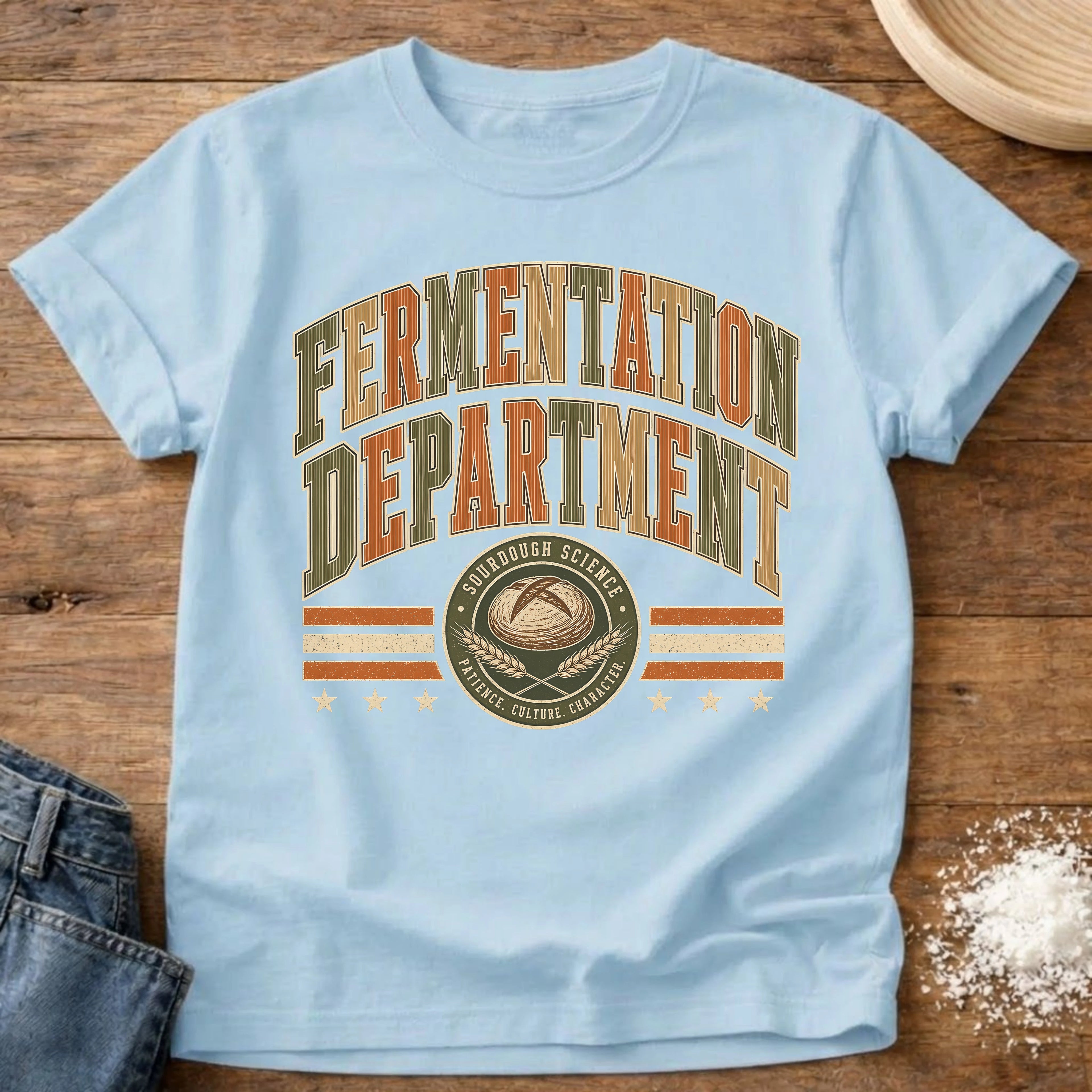 Knead More Fun Sourdough Science sourdough t-shirt in Chambray