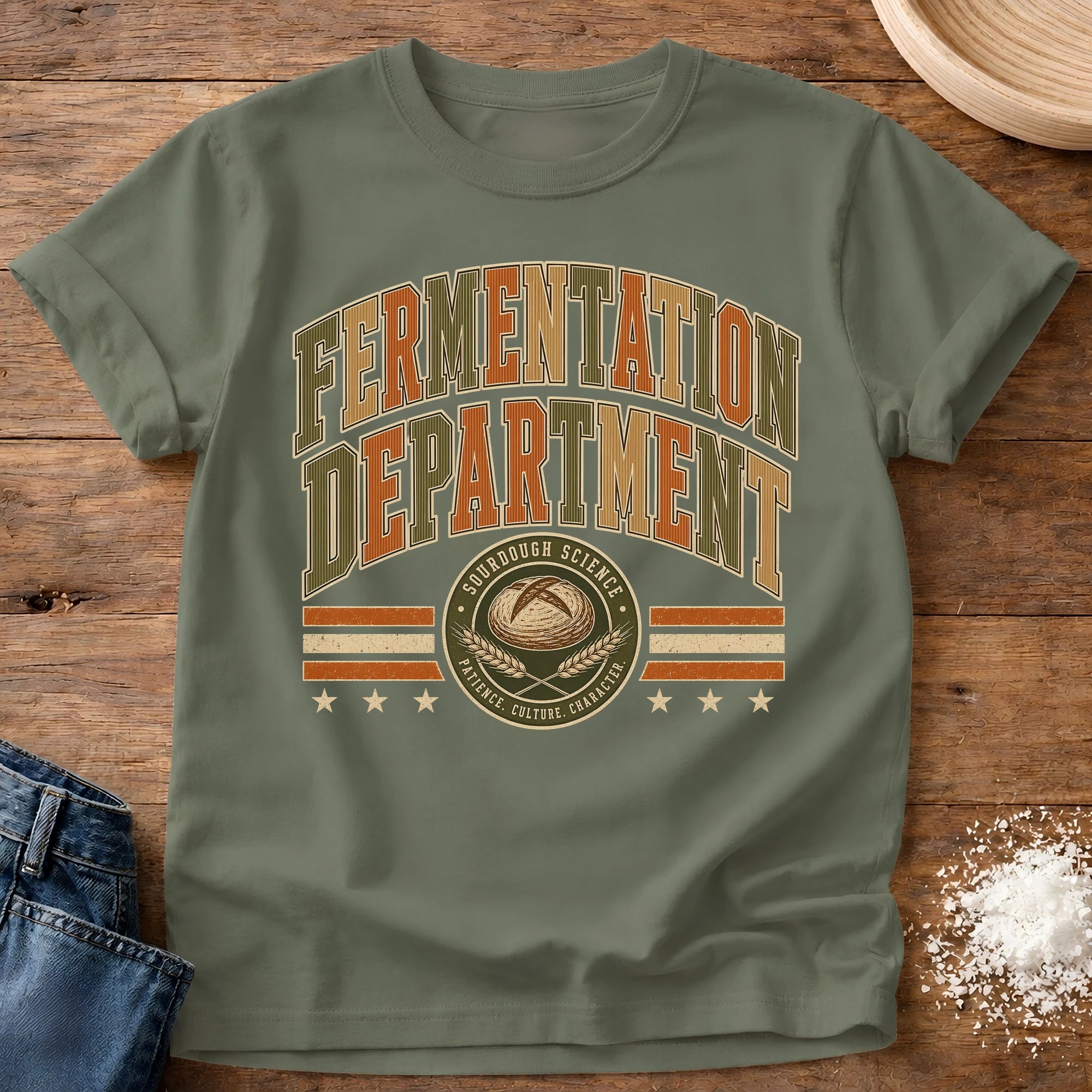 Knead More Fun Sourdough Science sourdough t-shirt in Moss