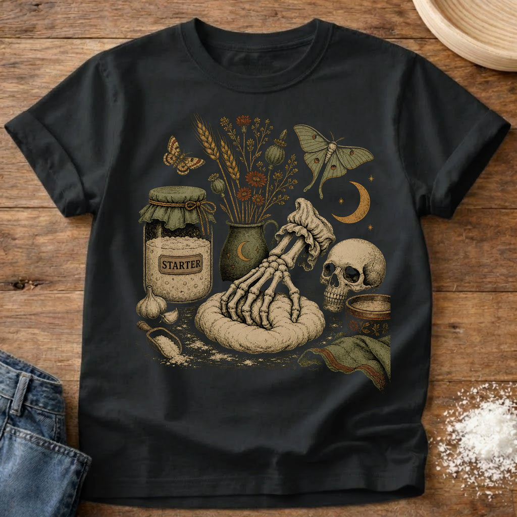 Knead More Fun Sourdough Skeleton Hand sourdough t-shirt in Black