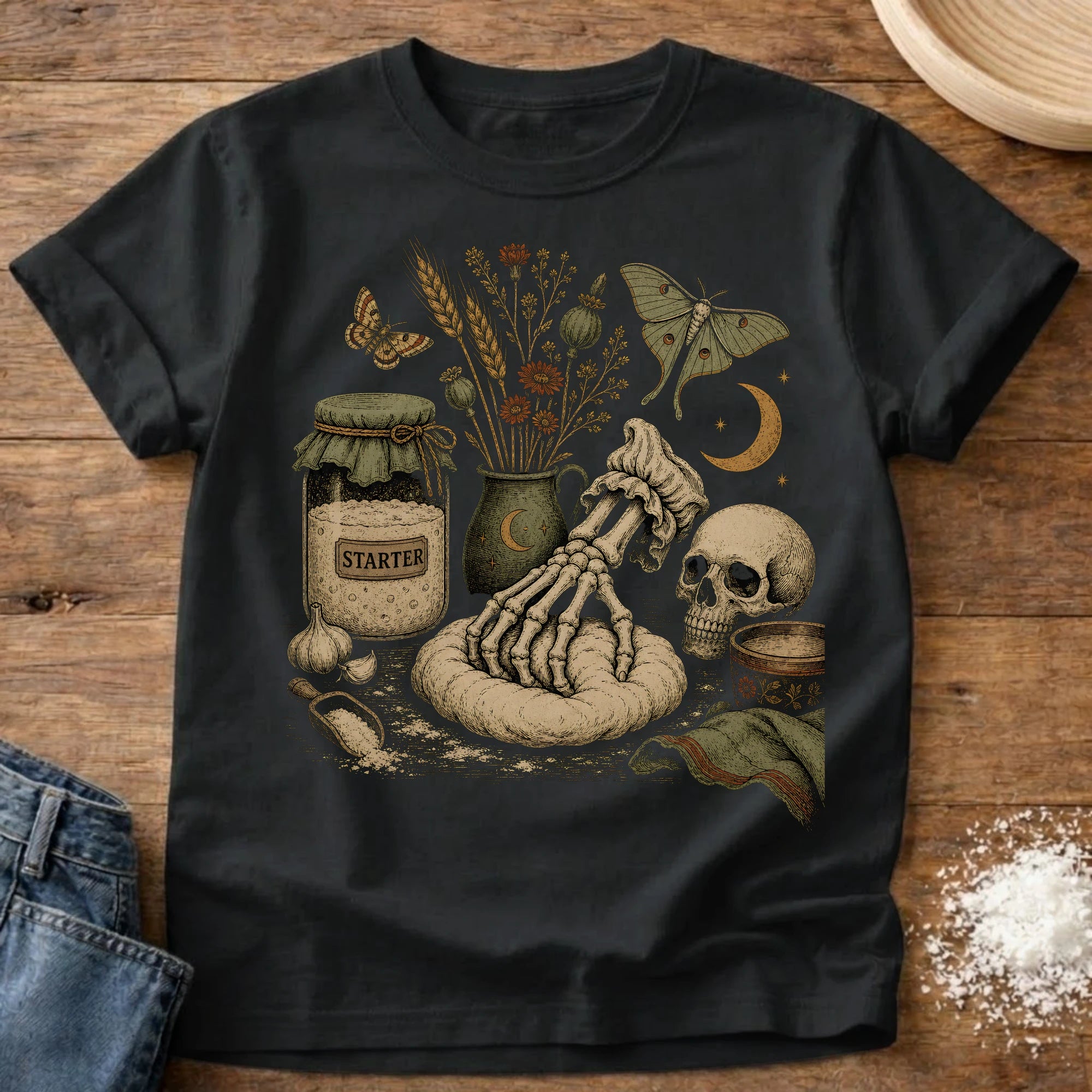 Knead More Fun Sourdough Skeleton Hand sourdough t-shirt in Black