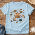 Knead More Fun Sourdough Solar System celestial t-shirt in Chambray