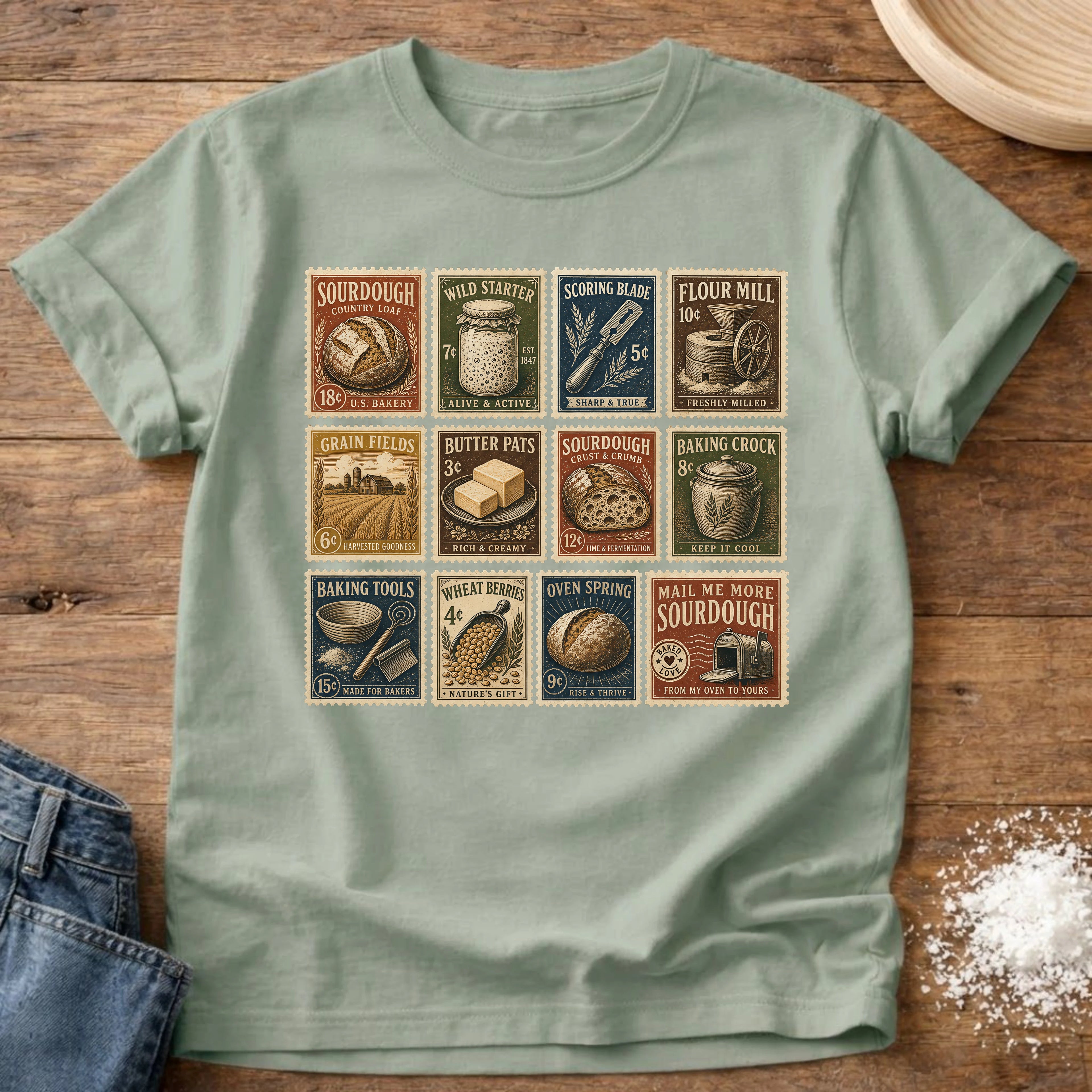 Knead More Fun Sourdough Stamp Collection sourdough t-shirt in Bay