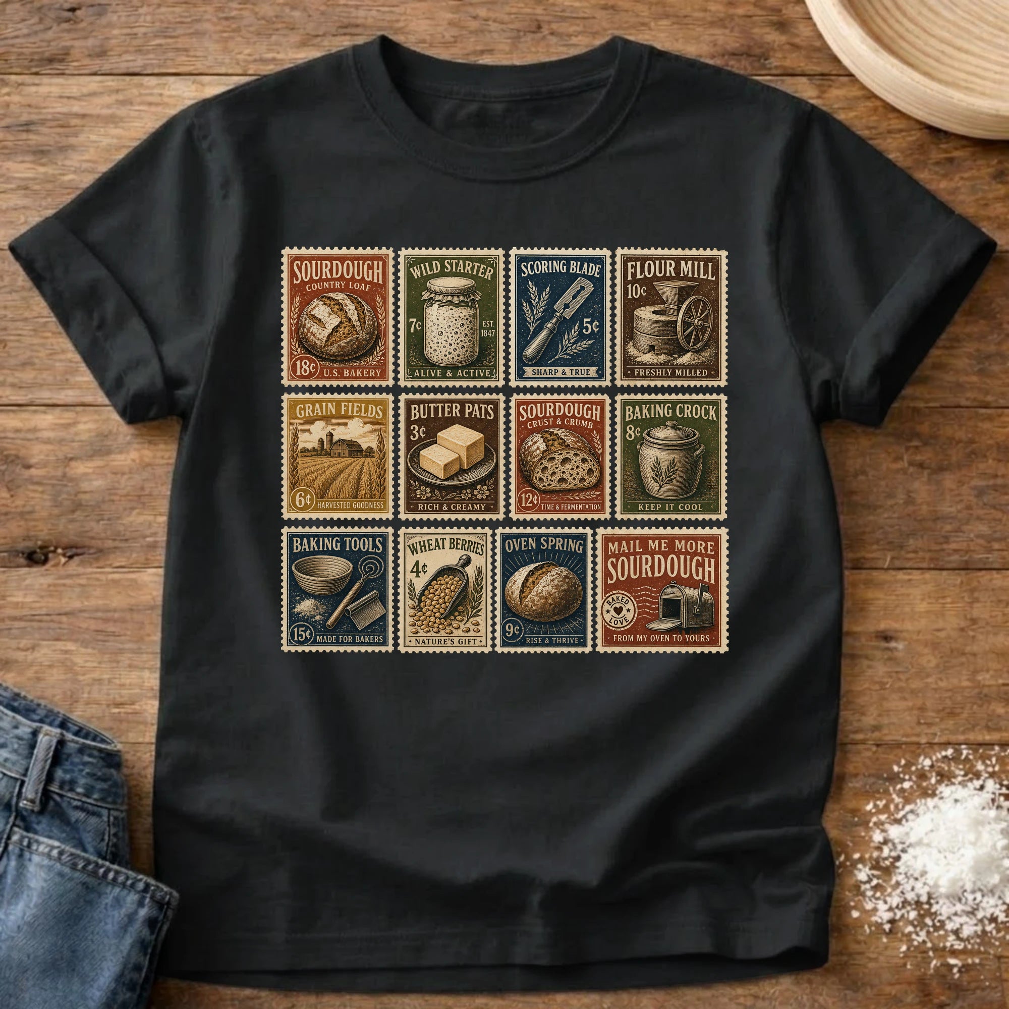 Knead More Fun Sourdough Stamp Collection sourdough t-shirt in Black