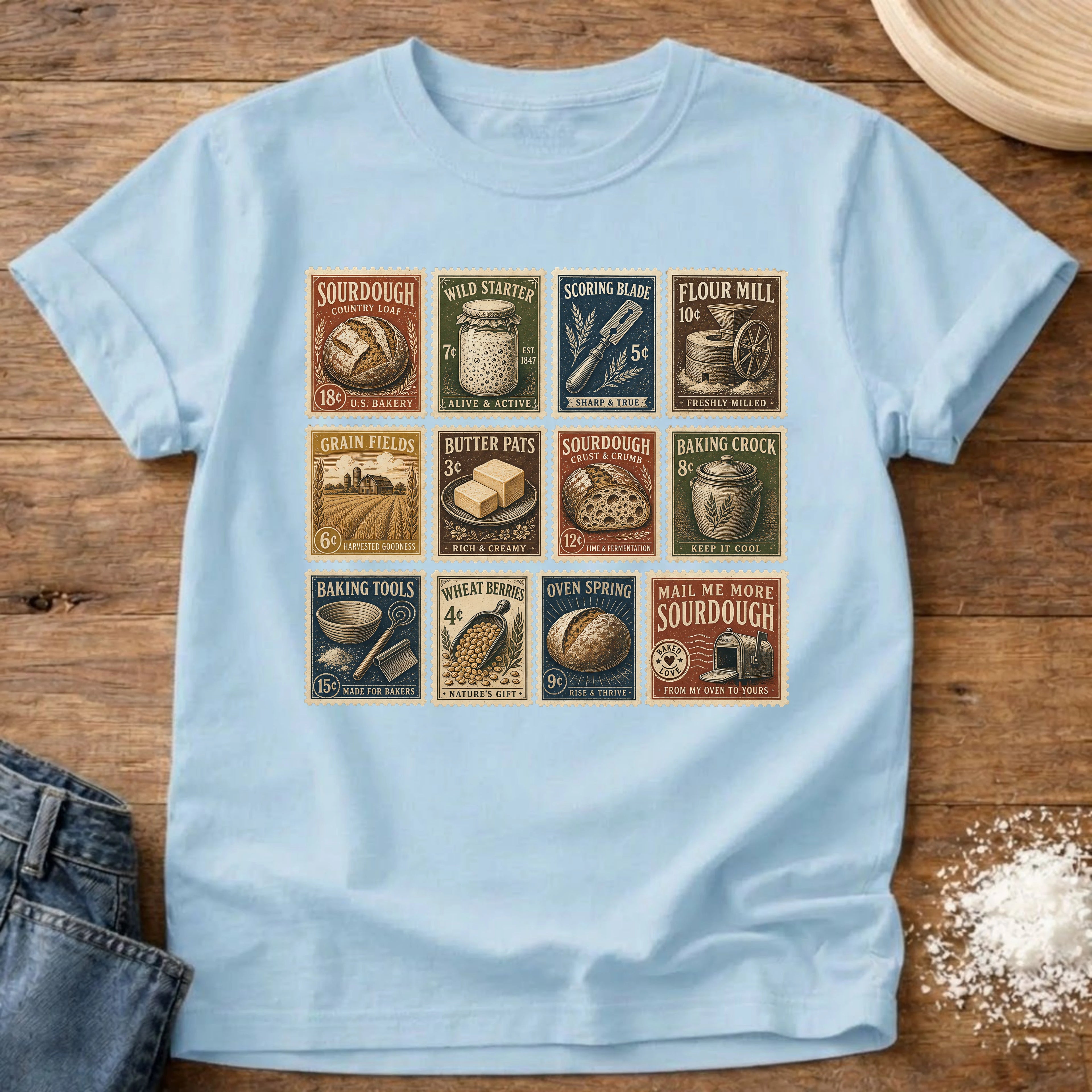 Knead More Fun Sourdough Stamp Collection sourdough t-shirt in Chambray