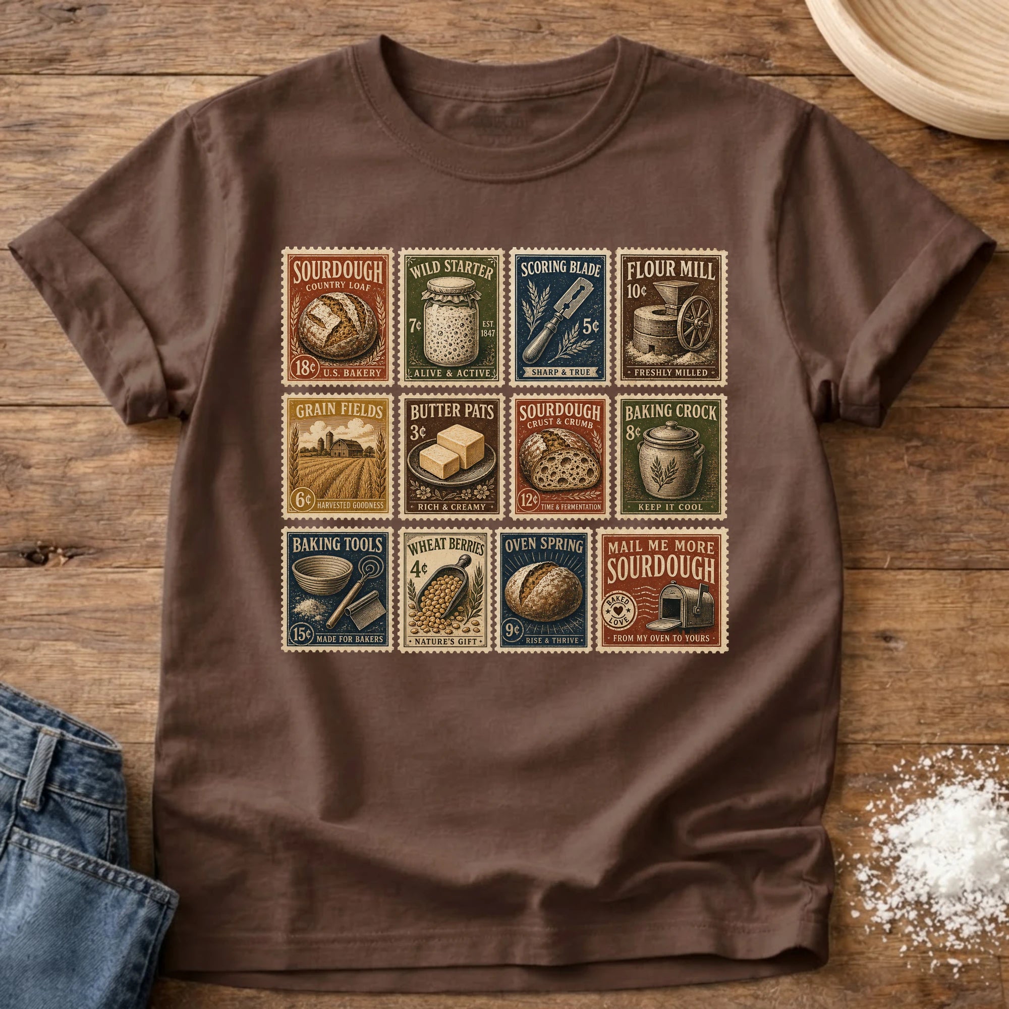 Knead More Fun Sourdough Stamp Collection sourdough t-shirt in Espresso