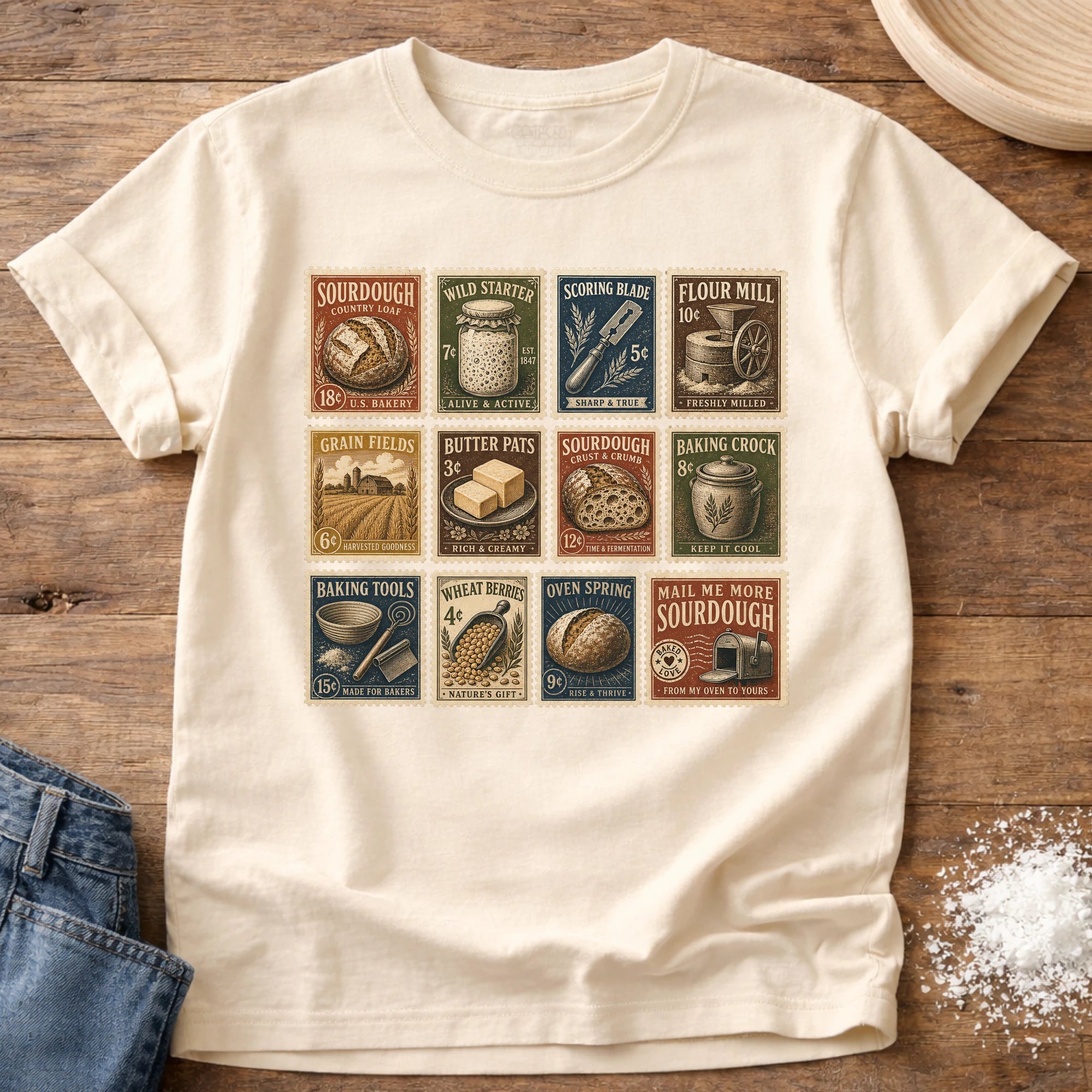 Knead More Fun Sourdough Stamp Collection sourdough t-shirt in Ivory