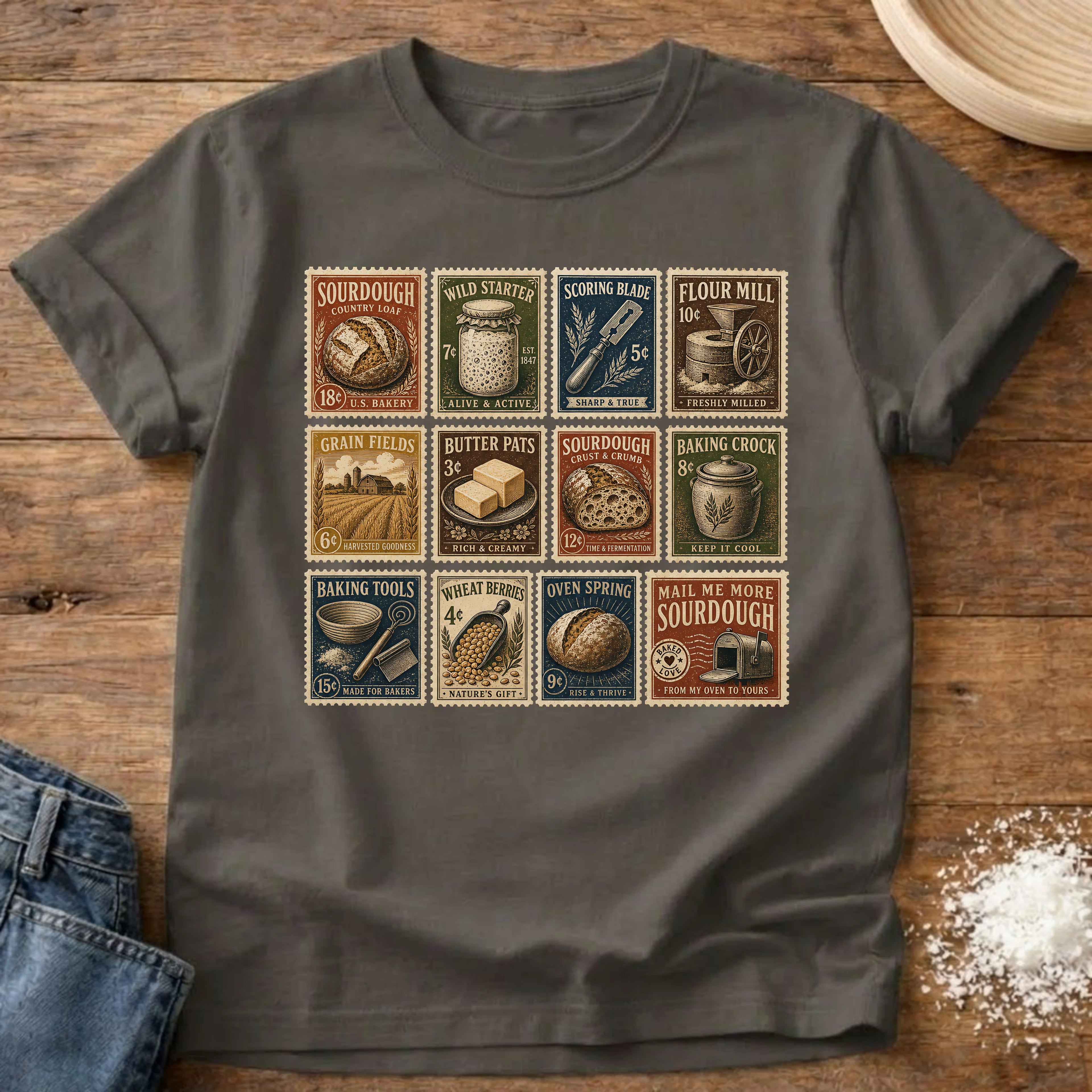 Knead More Fun Sourdough Stamp Collection sourdough t-shirt in Pepper