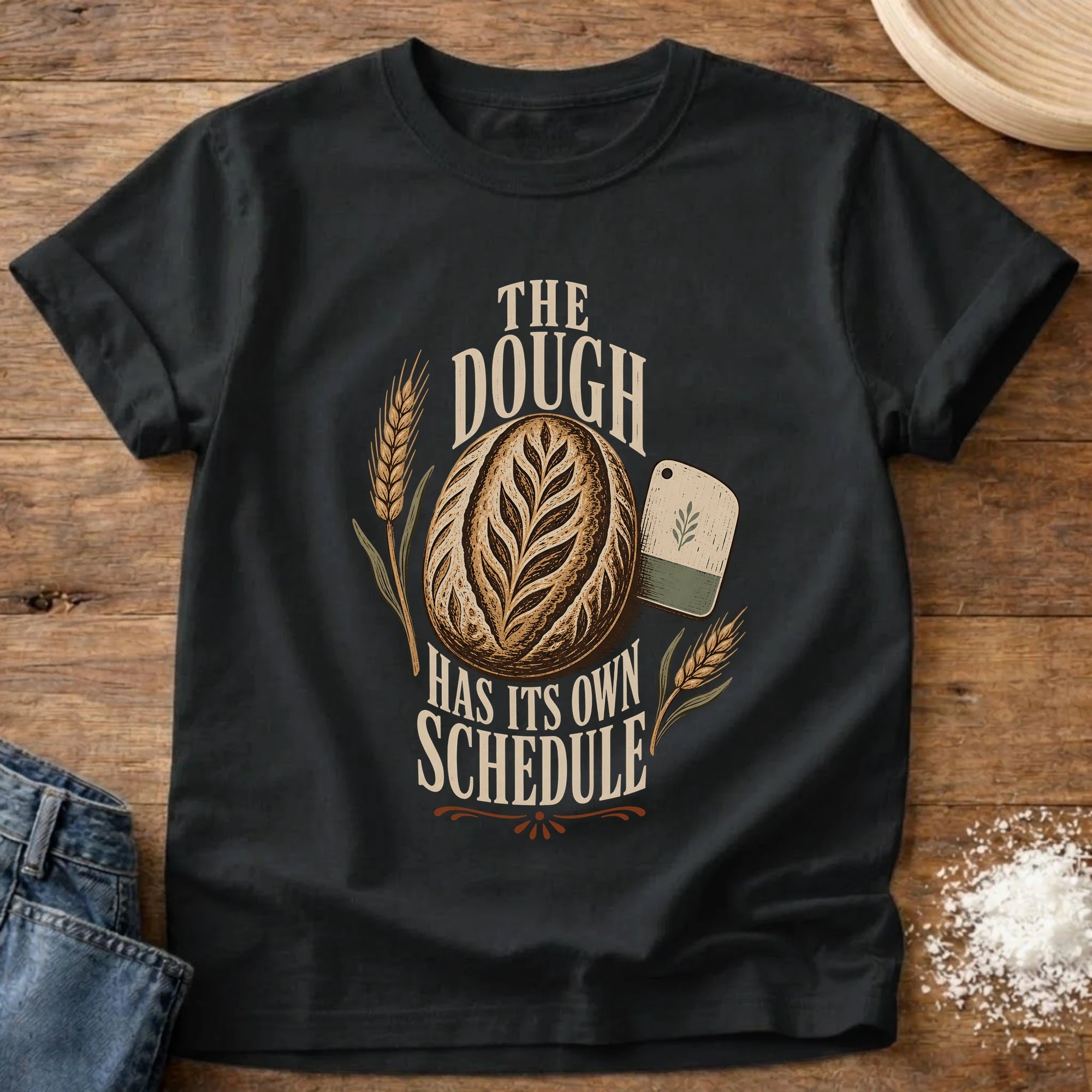 Knead More Fun sourdough timeline baker t-shirt in Black