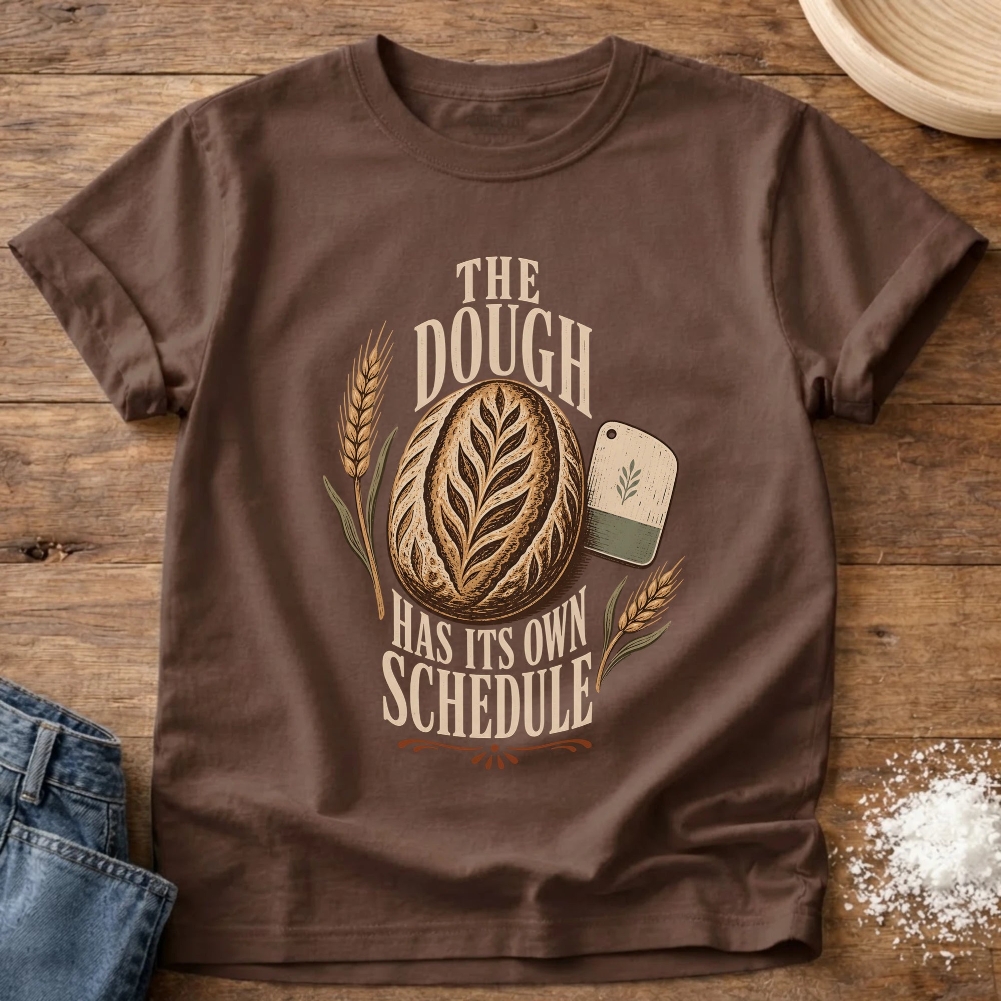 Knead More Fun sourdough timeline baker t-shirt in Espresso