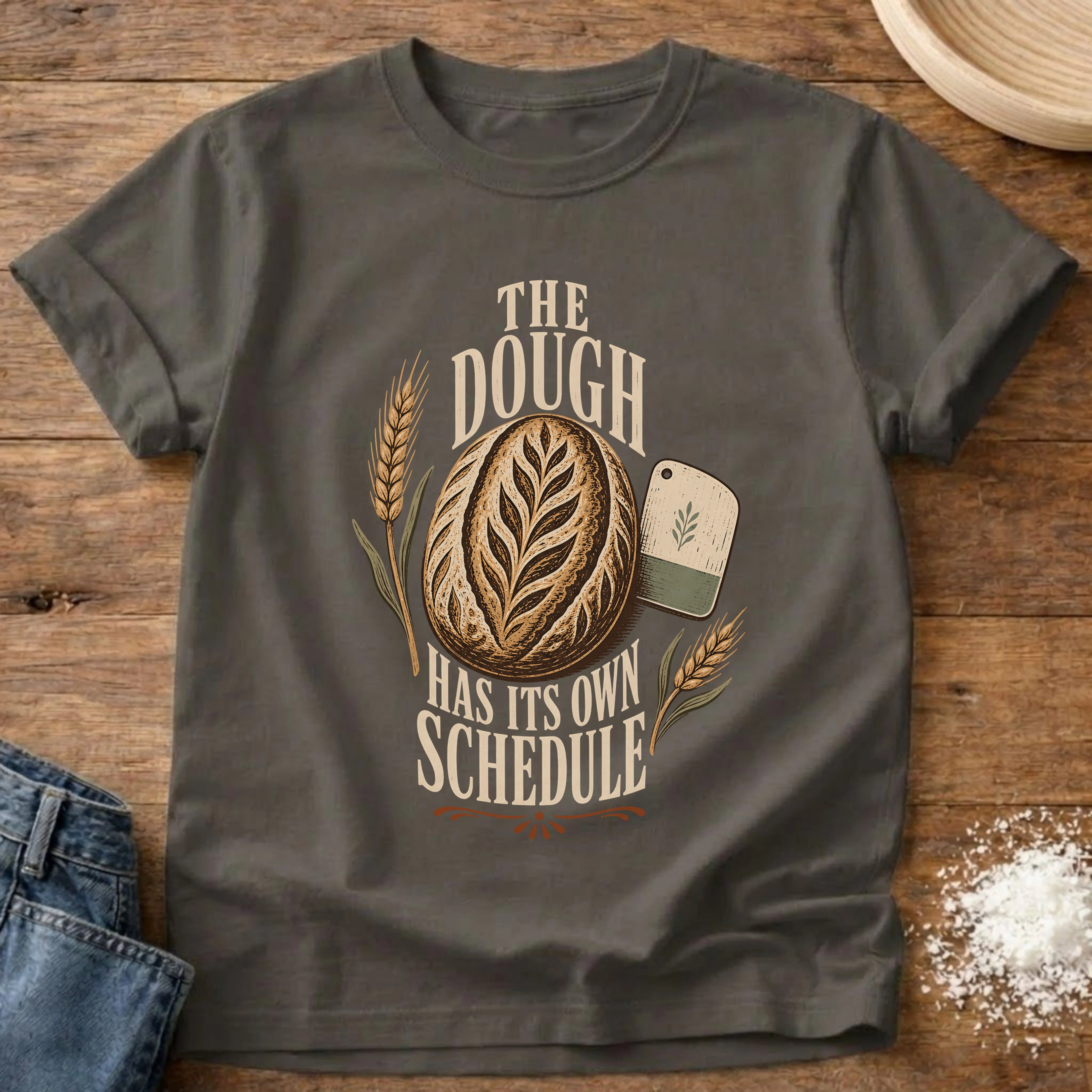 Knead More Fun sourdough timeline baker t-shirt in Pepper