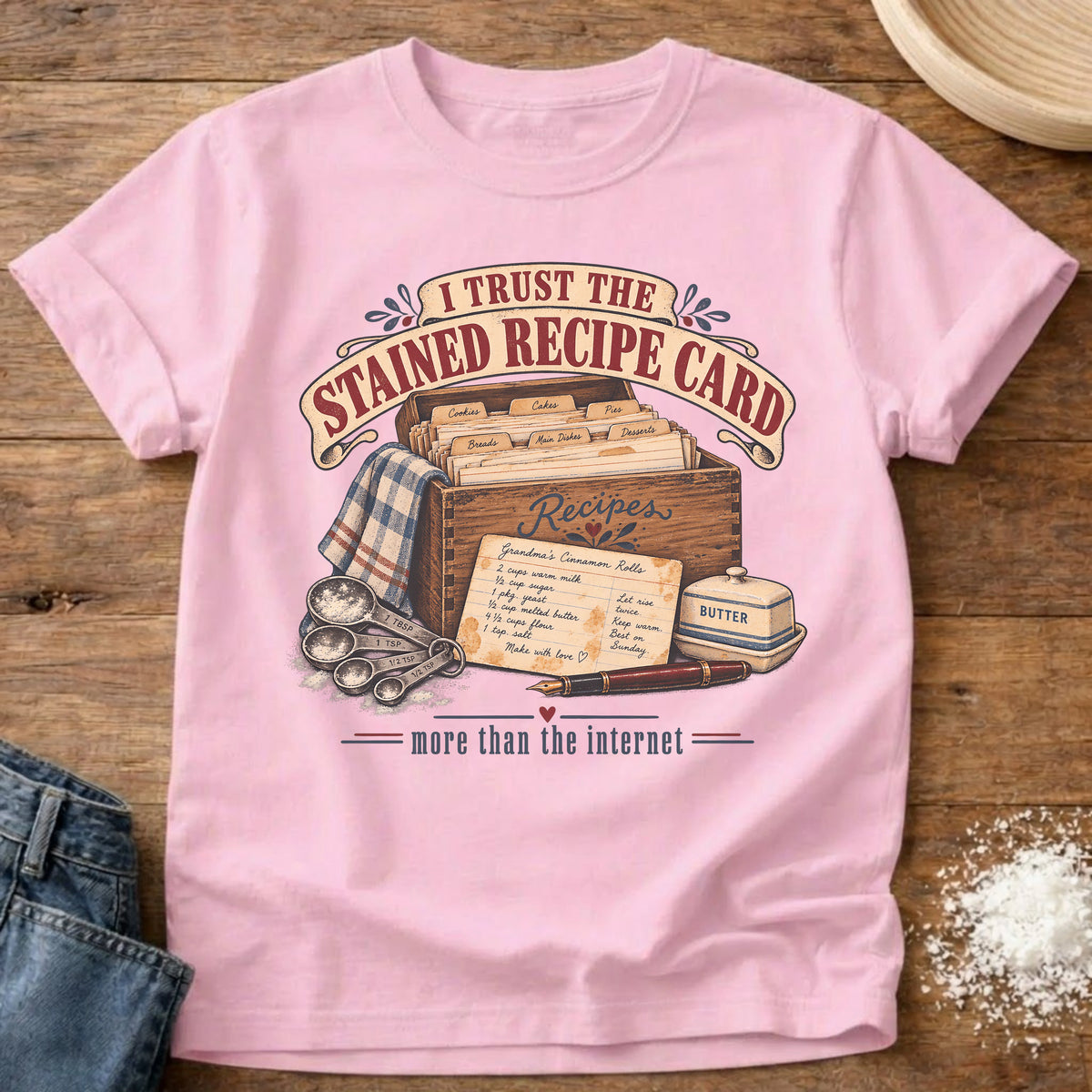 Knead More Fun Stained Recipe Cards recipe card baking t-shirt in Blossom