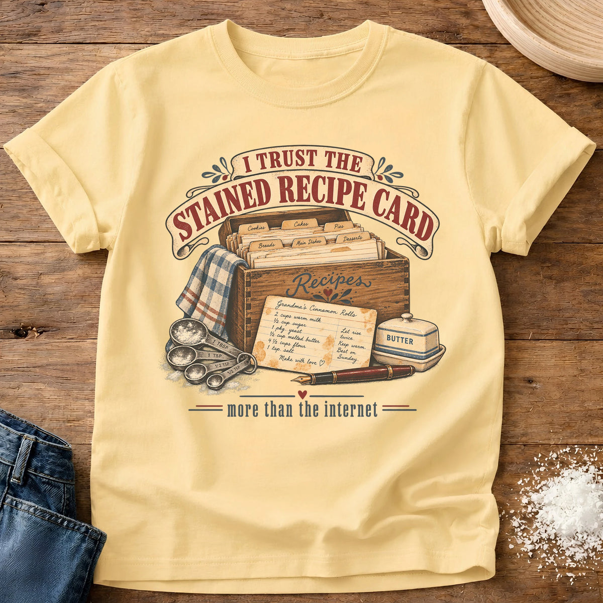 Knead More Fun Stained Recipe Cards recipe card baking t-shirt in Butter
